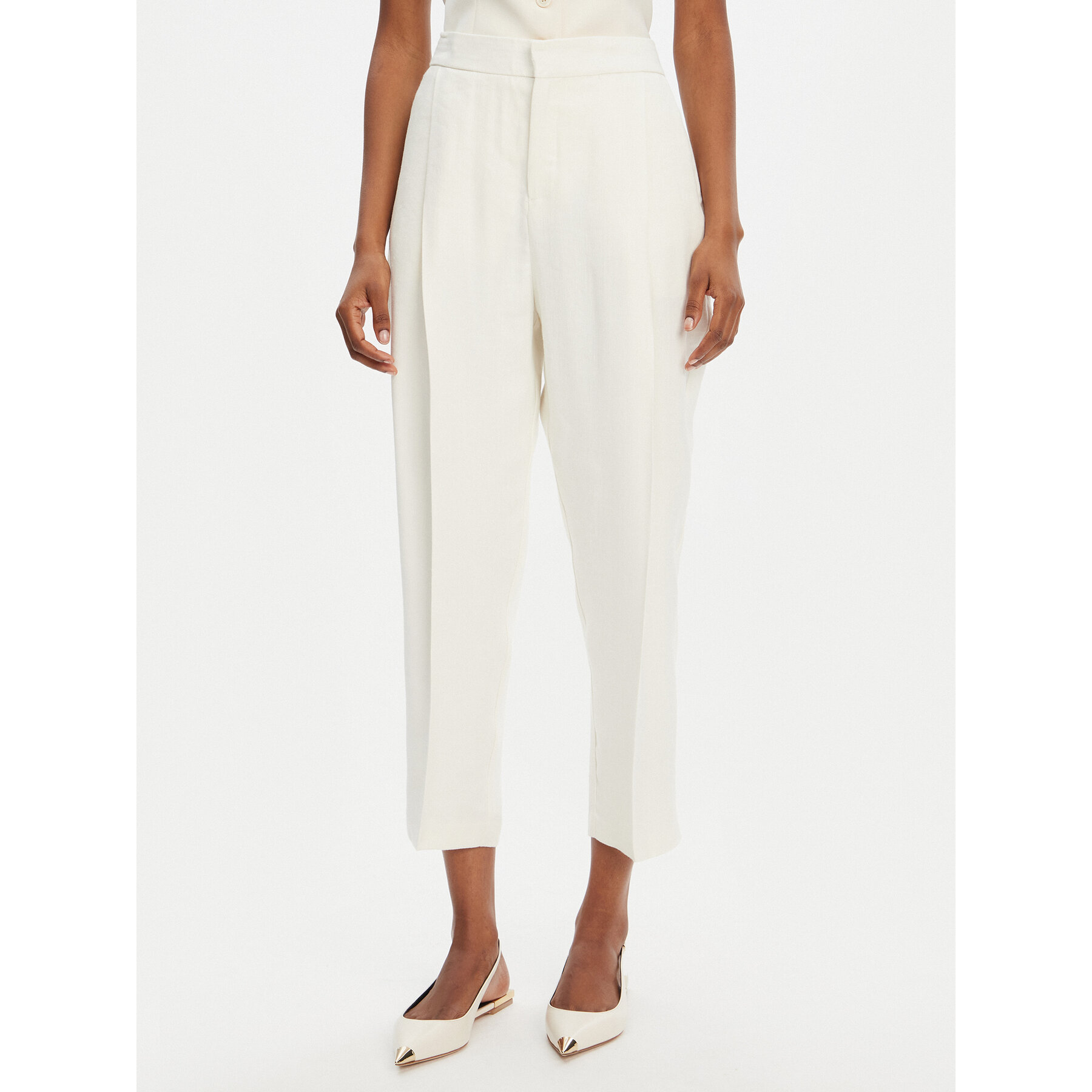 Elisabetta Franchi Spodnie materiałowe PA-094-52E2-V450 Écru Regular Fit