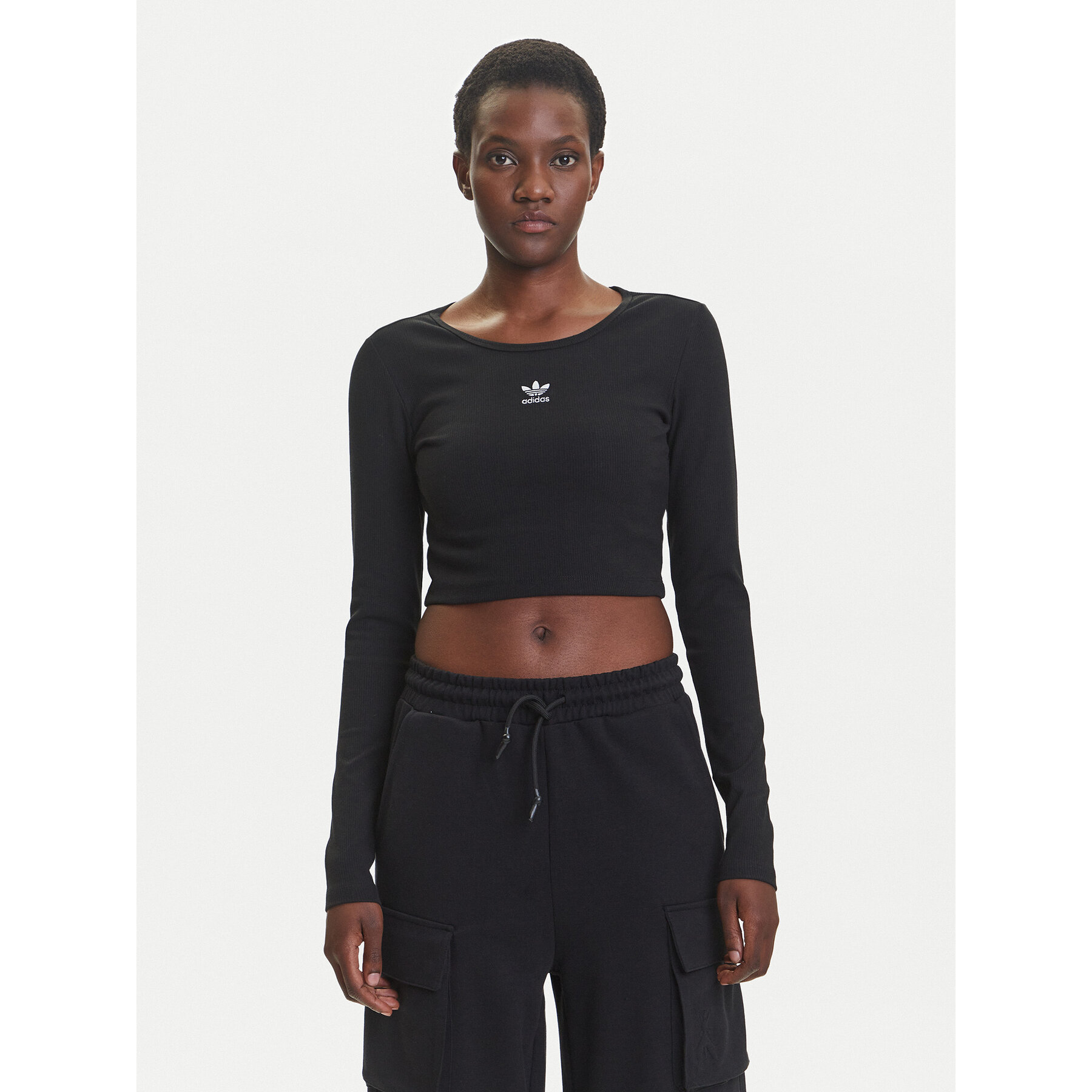adidas Bluzka Essentials Ribbed IW5725 Czarny Slim Fit
