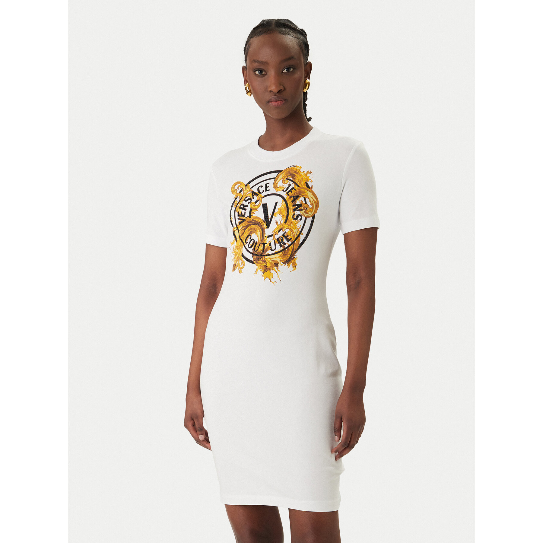Versace Jeans Couture Sukienka codzienna 80HAOE01 CJ02E Biały Slim Fit
