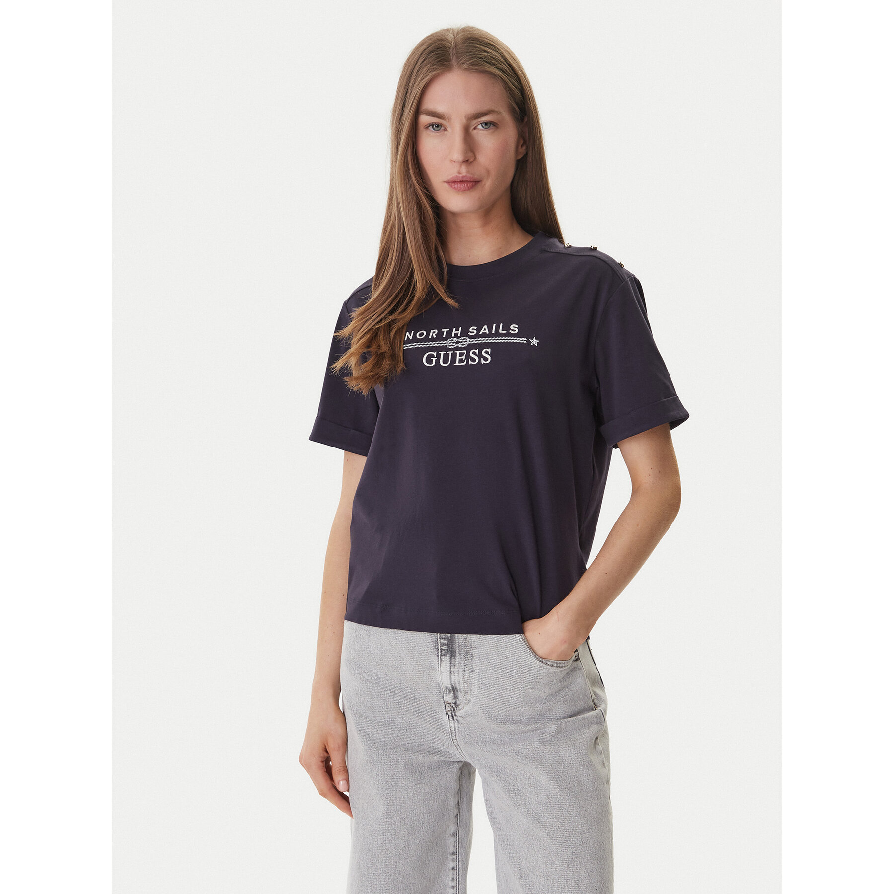 Guess T-Shirt GUESS x NORTH SAILS W6GI03 K2657 Granatowy Relaxed Fit