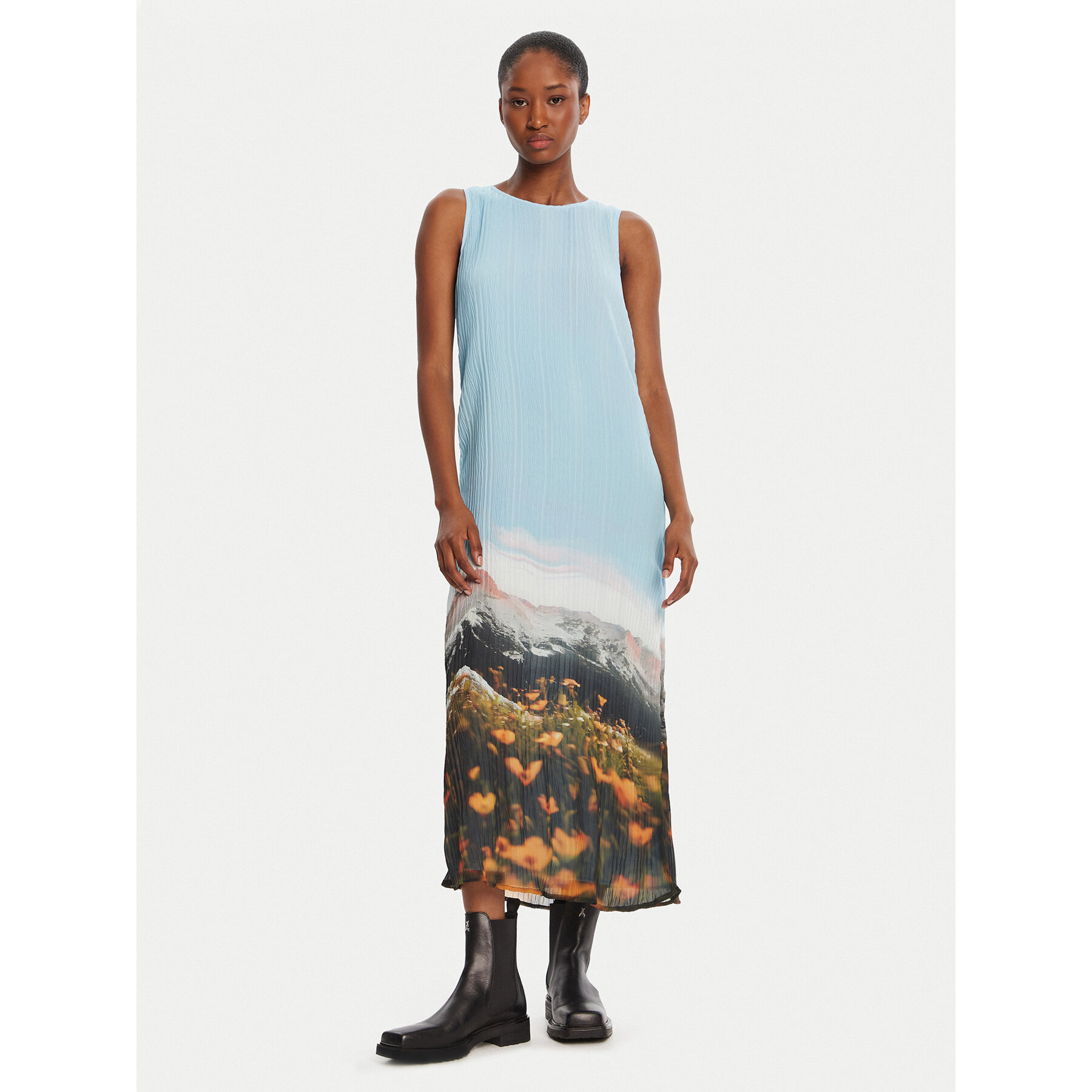 Desigual Sukienka codzienna Plisado Paisaje 25WWVW07 Błękitny Regular Fit