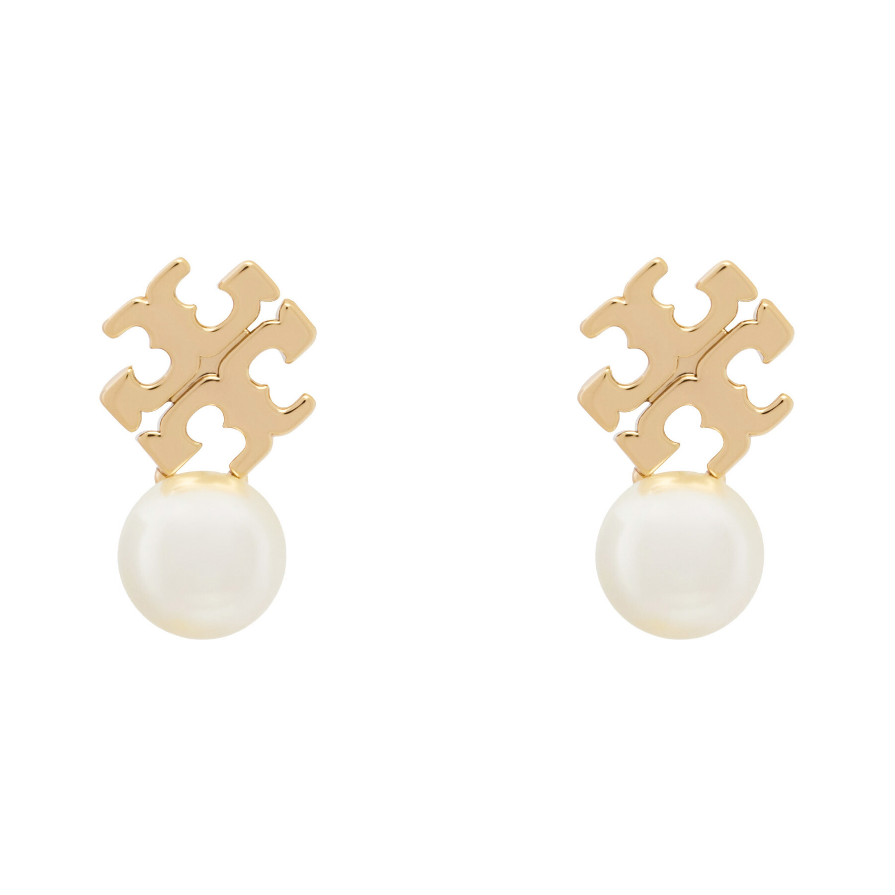 Tory Burch Kolczyki LOGO AND PEARL STUD EARRINGS 184421 Złoty