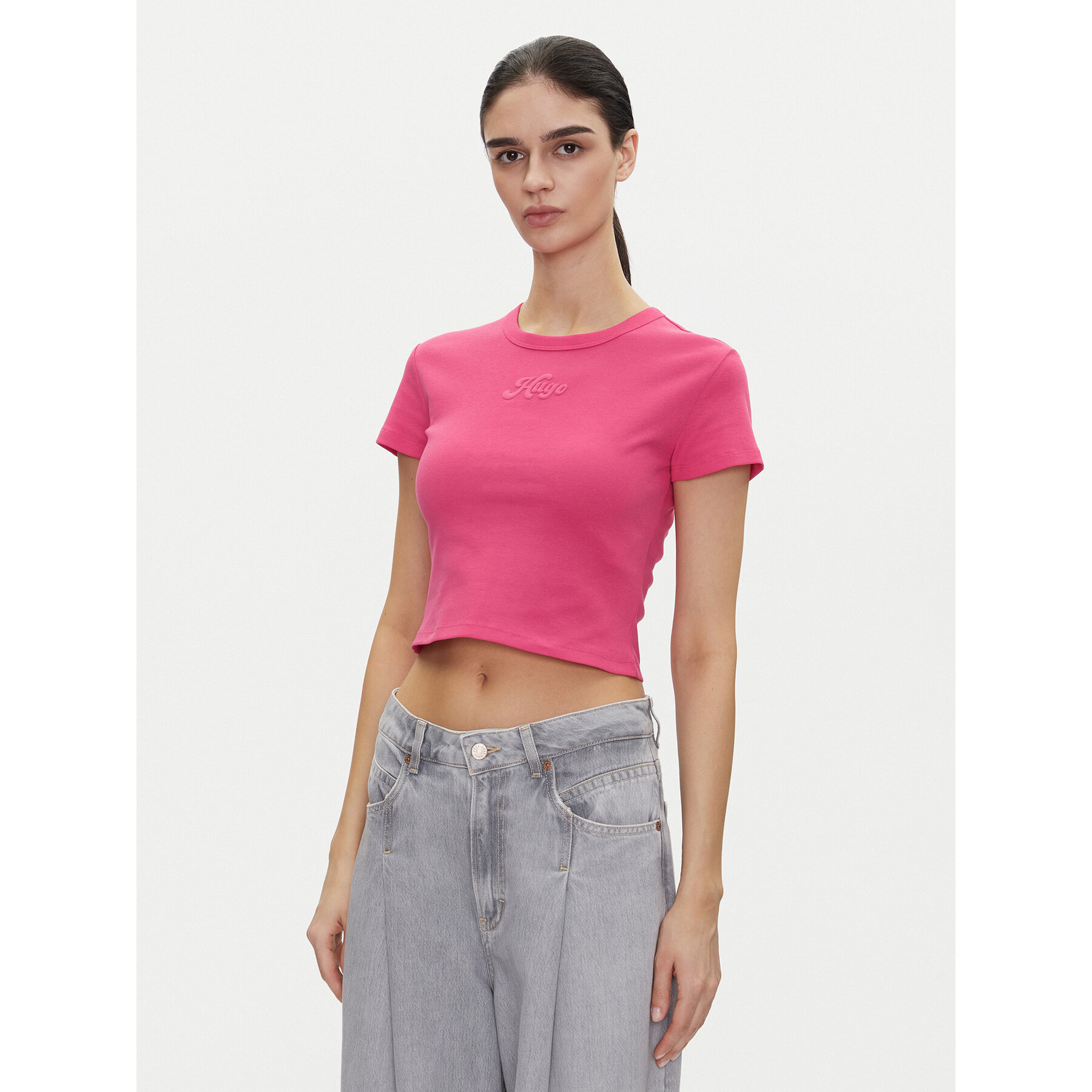 HUGO T-Shirt Delanor_2 50539132 Różowy Cropped Fit