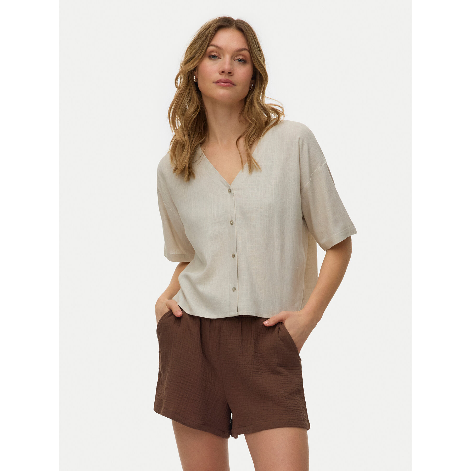 Vero Moda Koszula Rosie 10346914 Beżowy jasny Loose Fit