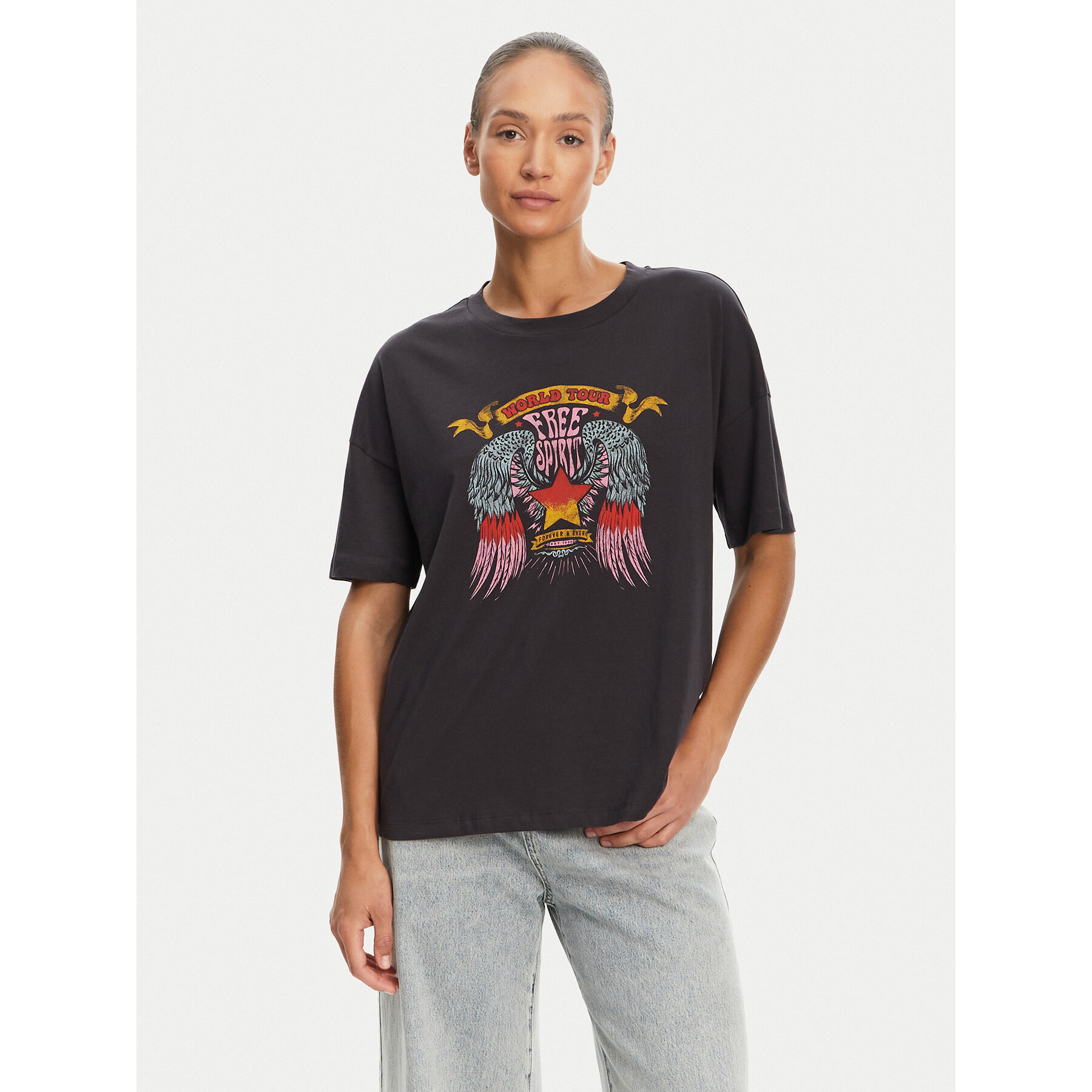 Noisy May T-Shirt Ida 27034417 Szary Relaxed Fit