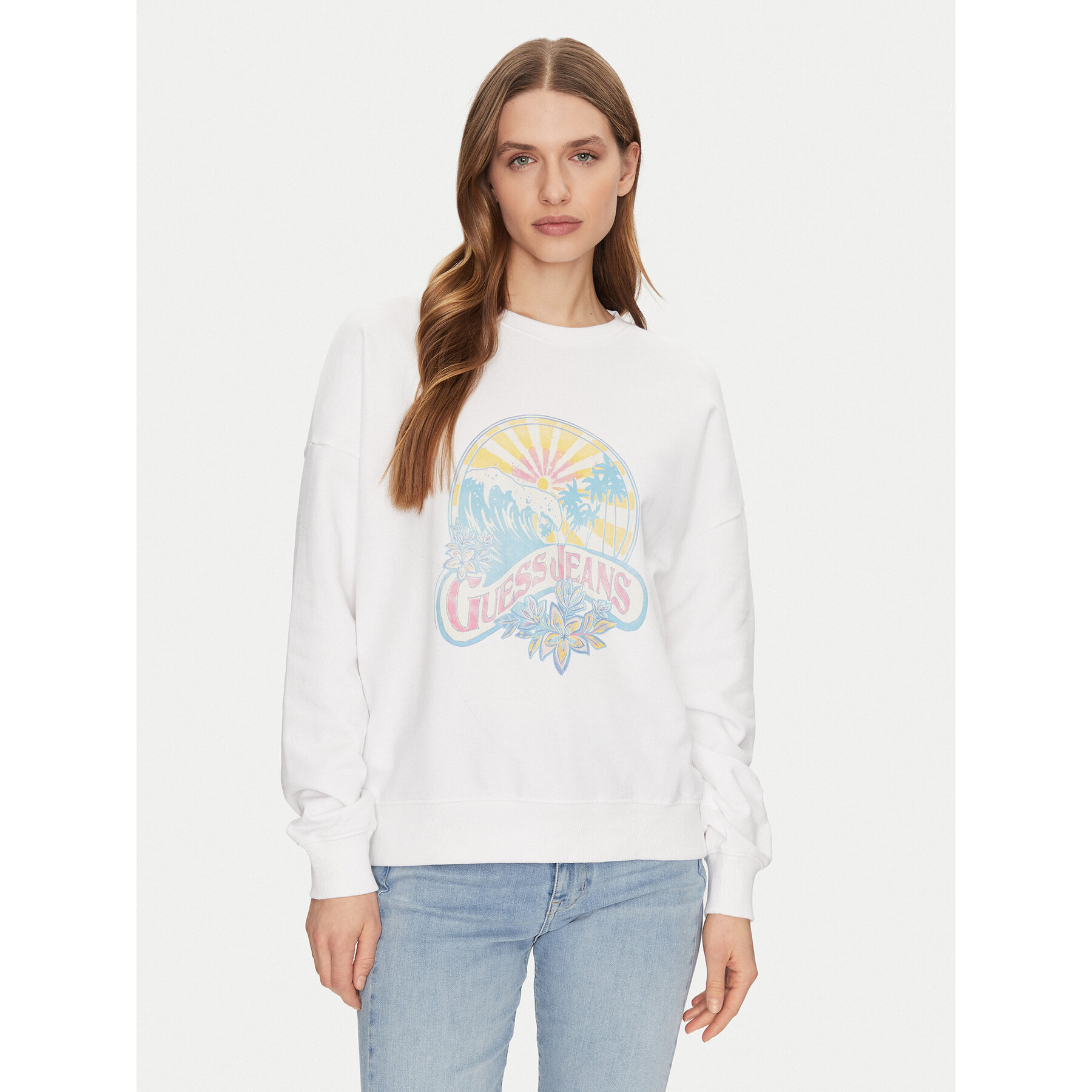 Guess Bluza W5GQ16 K68I4 Biały Regular Fit