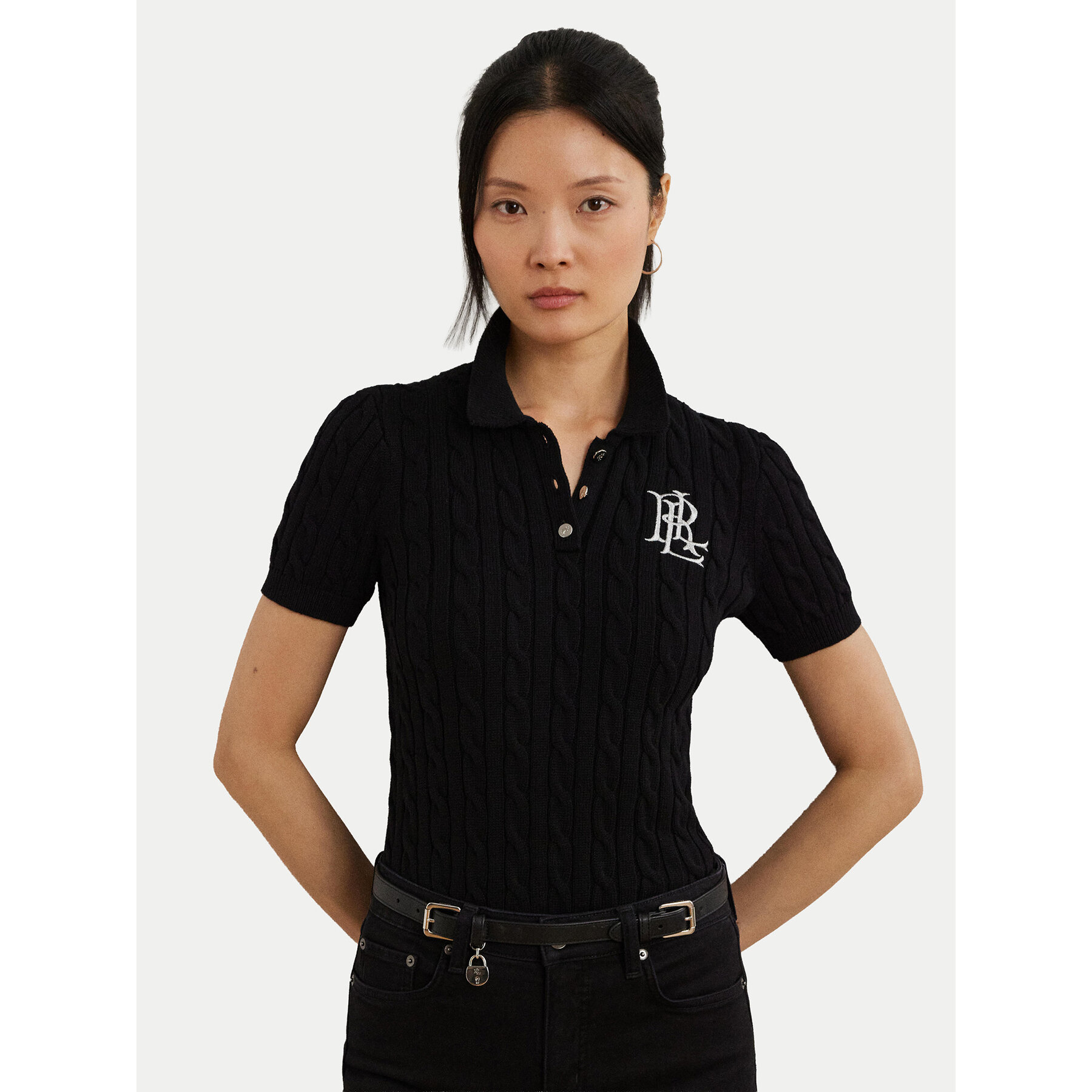 LAUREN RALPH LAUREN Polo 200932224003 Czarny Slim Fit