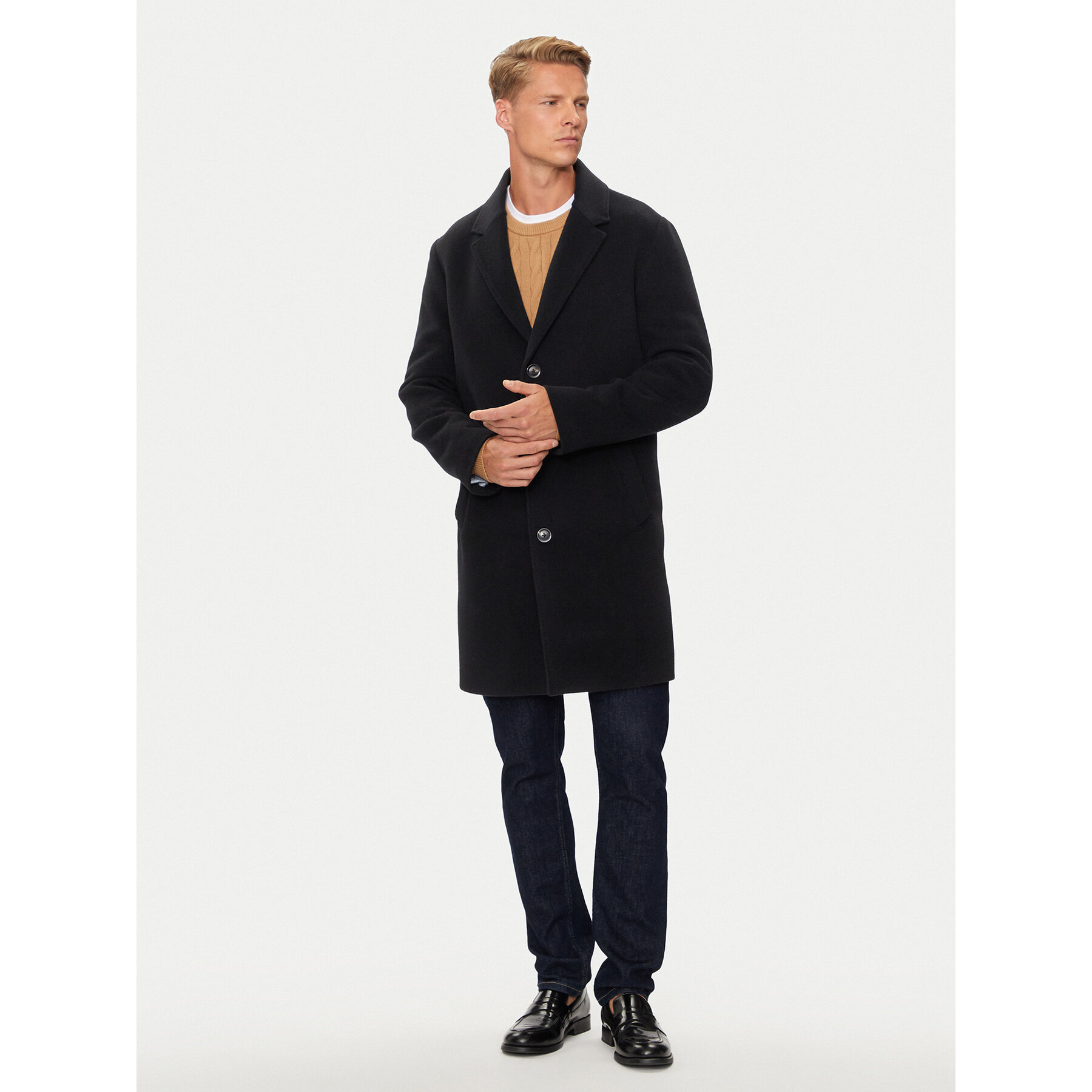 Tommy Hilfiger Płaszcz wełniany MW0MW36611 Czarny Regular Fit