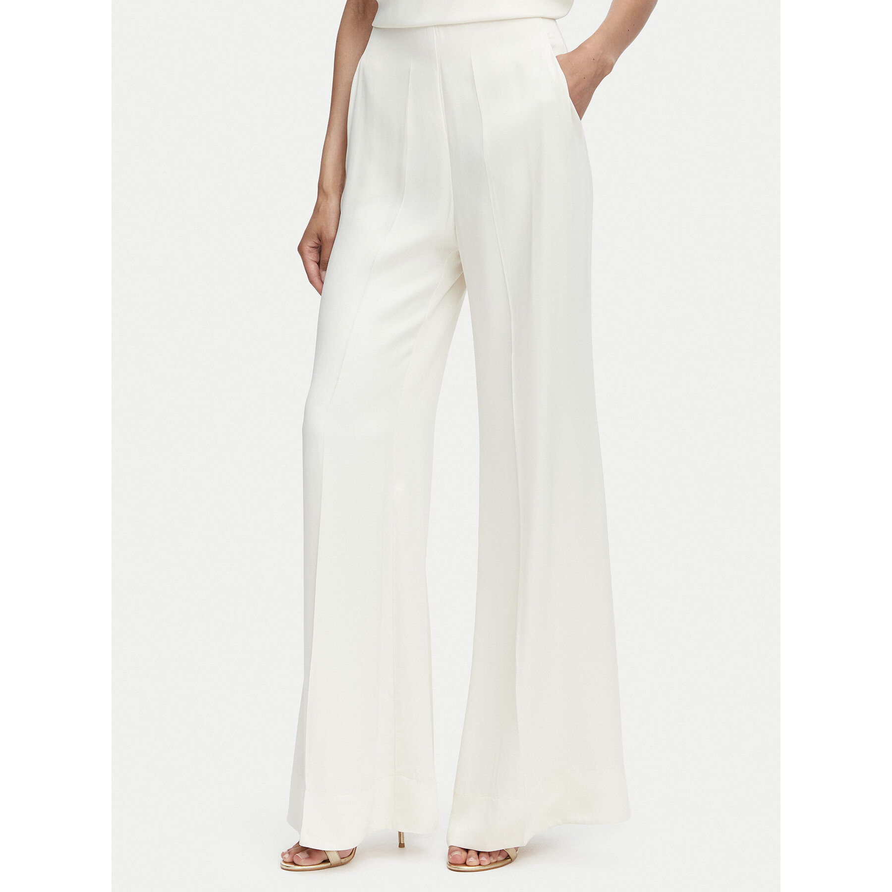 ACCESS FASHION Spodnie palazzo 63-5082-875 Kremowy Wide Leg