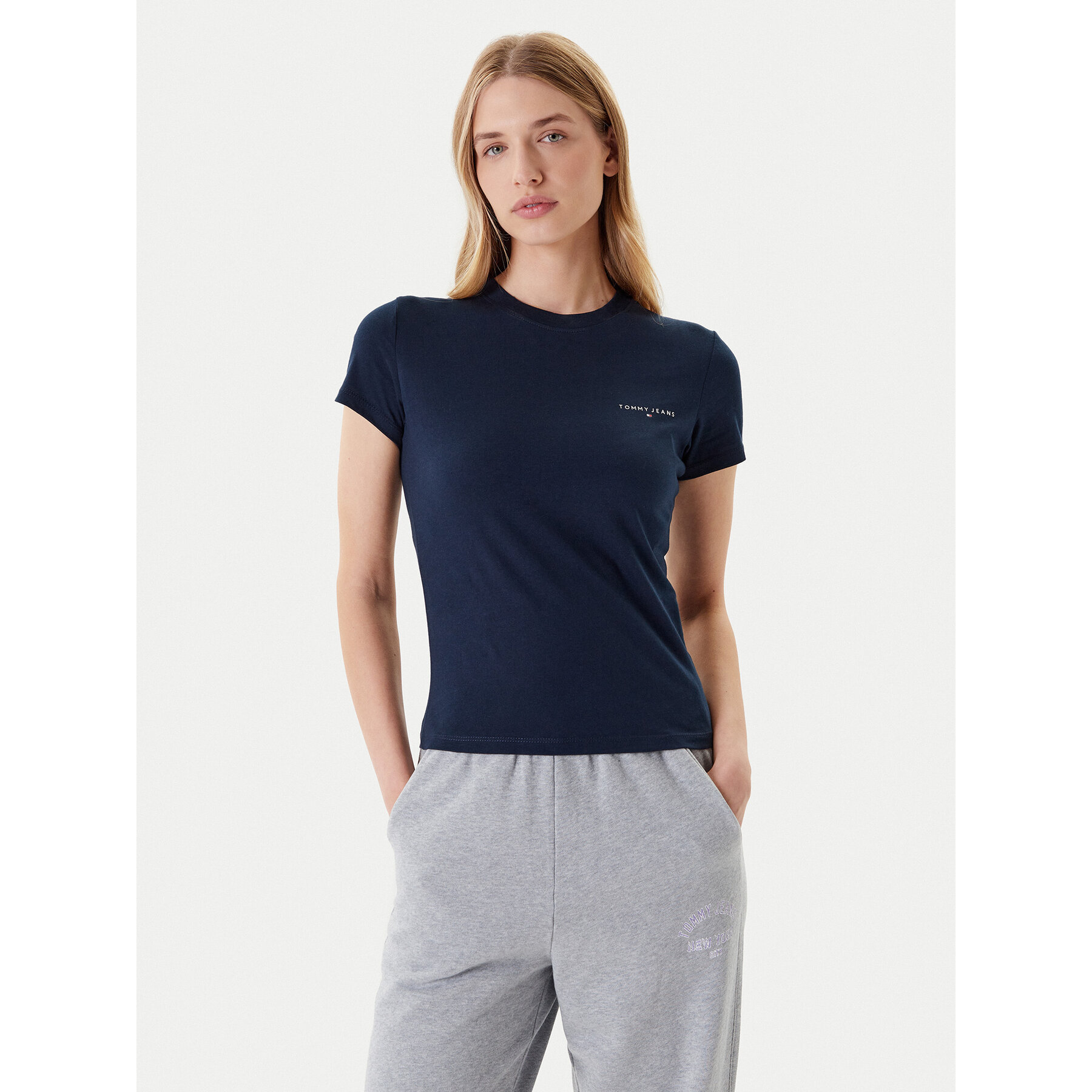 Tommy Jeans T-Shirt Linear DW0DW21164 Granatowy Slim Fit