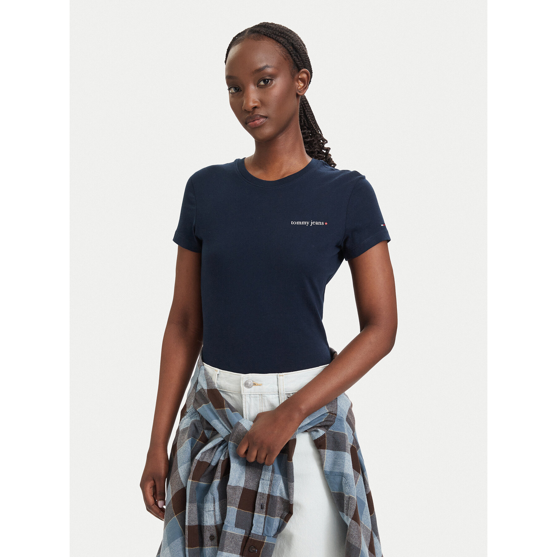 Tommy Jeans T-Shirt Ess Logo DW0DW23479 Granatowy Slim Fit