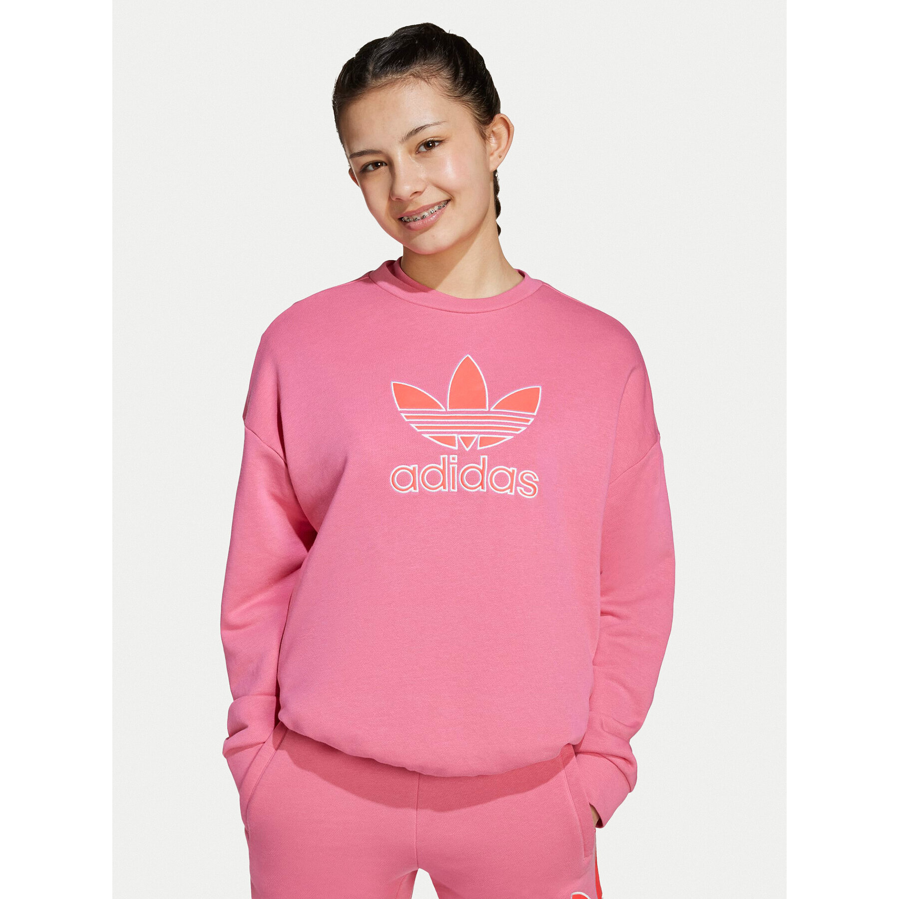 adidas Bluza Trefoil JV8571 Różowy Loose Fit