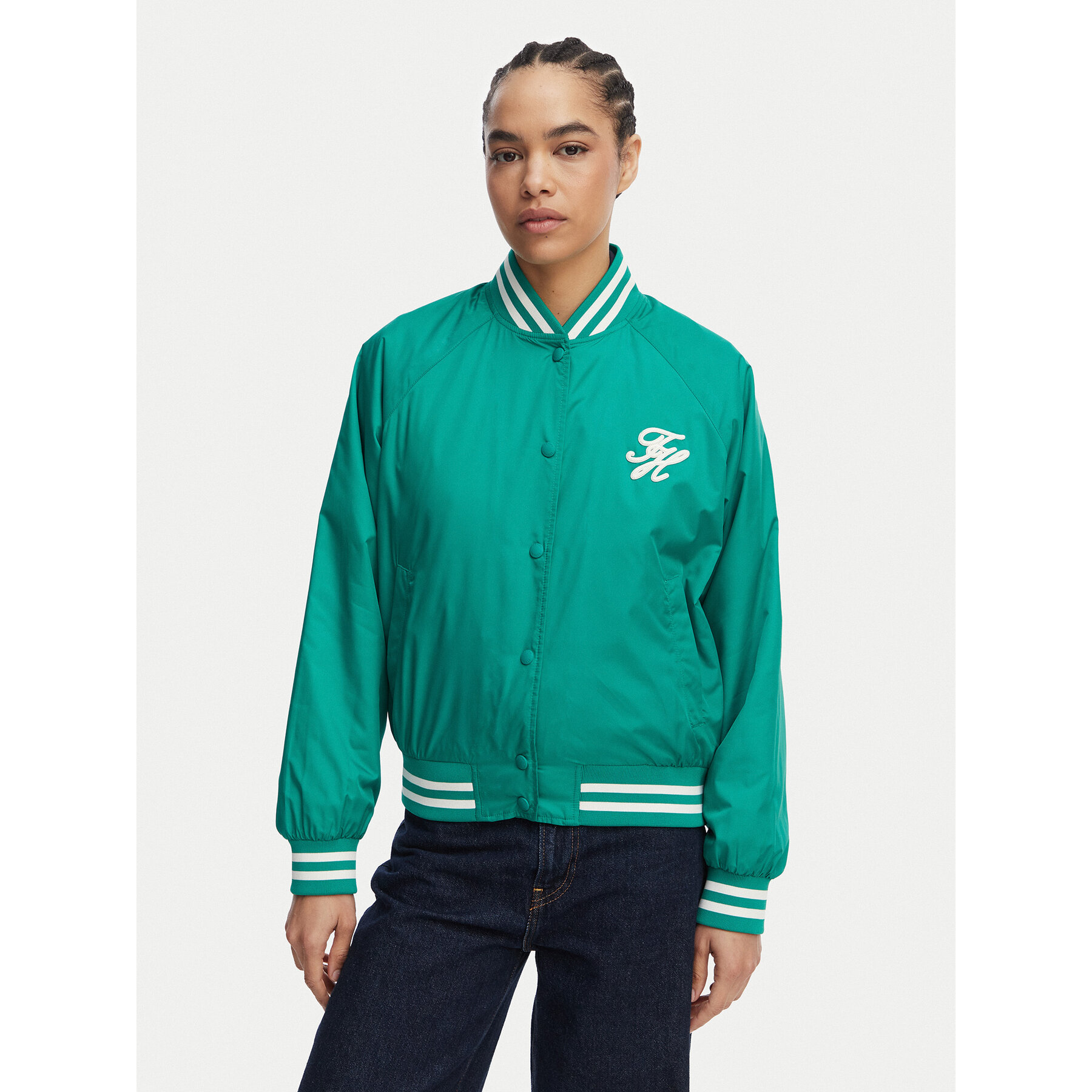 Tommy Hilfiger Kurtka bomber Logo Appliqué WW0WW48618 Zielony Regular Fit