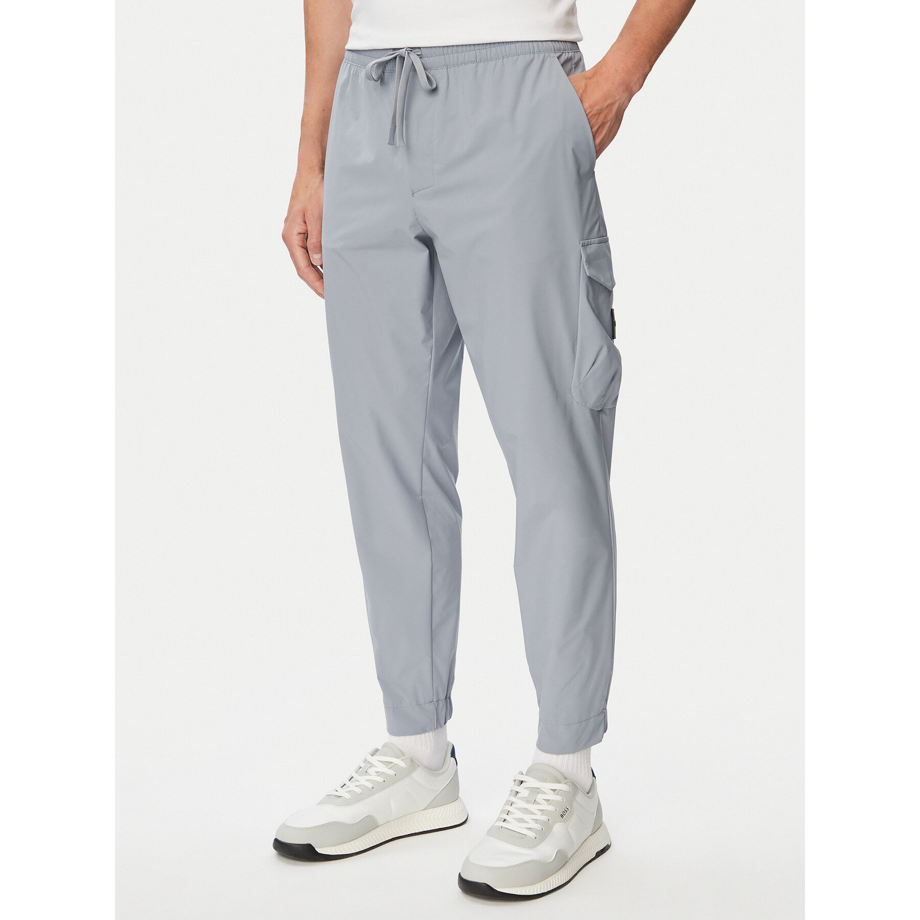 BOSS Spodnie cargo T_Urbanex-CargoLight 50508339 Szary ciemny Tapered Fit