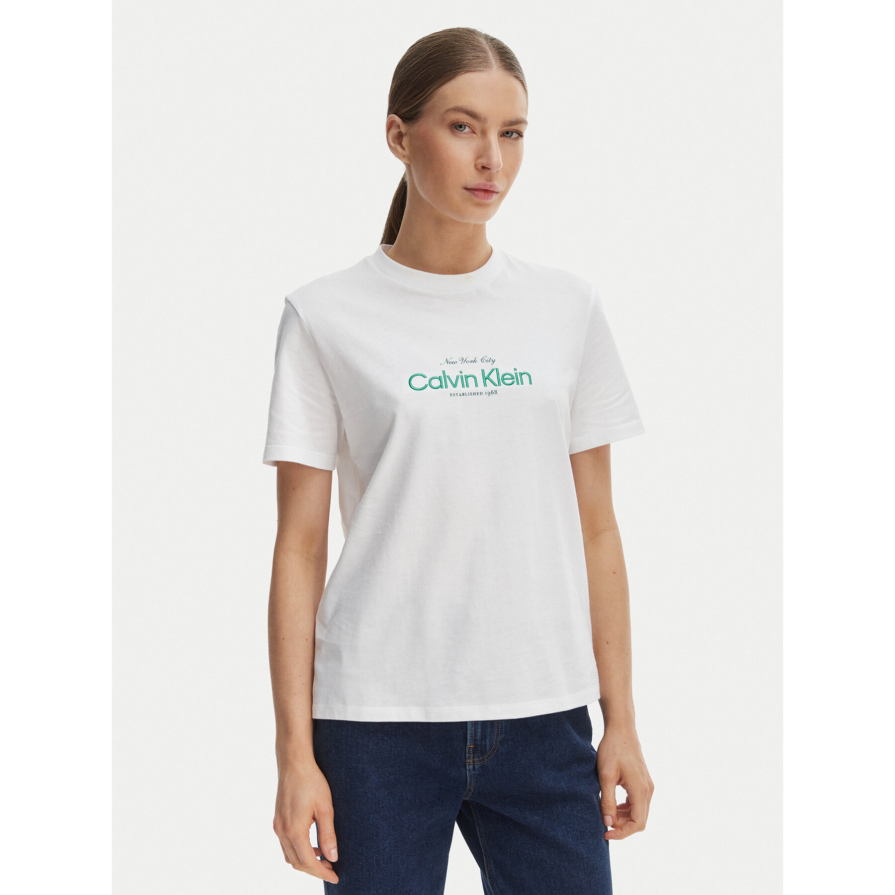 Calvin Klein Jeans T-Shirt NYC Logo LV047F810G Biały Classic Fit