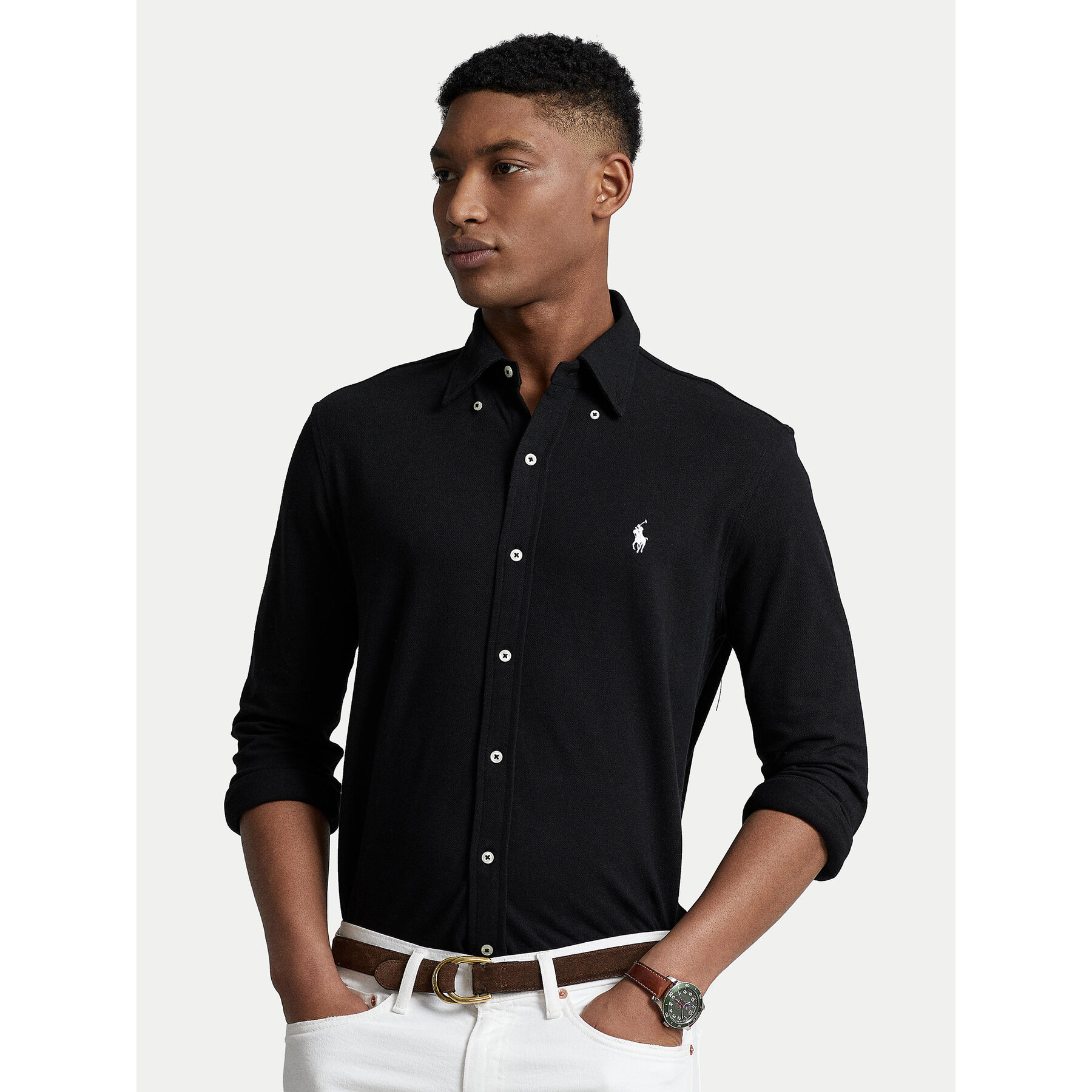 Polo Ralph Lauren Koszula Pique 710654408 Czarny Regular Fit