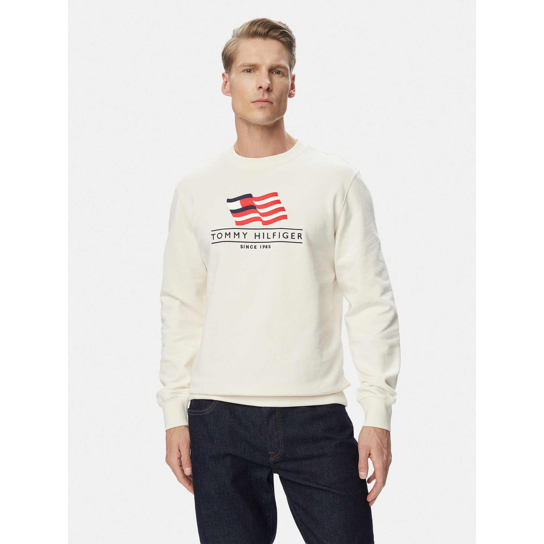 Tommy Hilfiger Bluza Main Flag MW0MW43383 Beżowy jasny Regular Fit