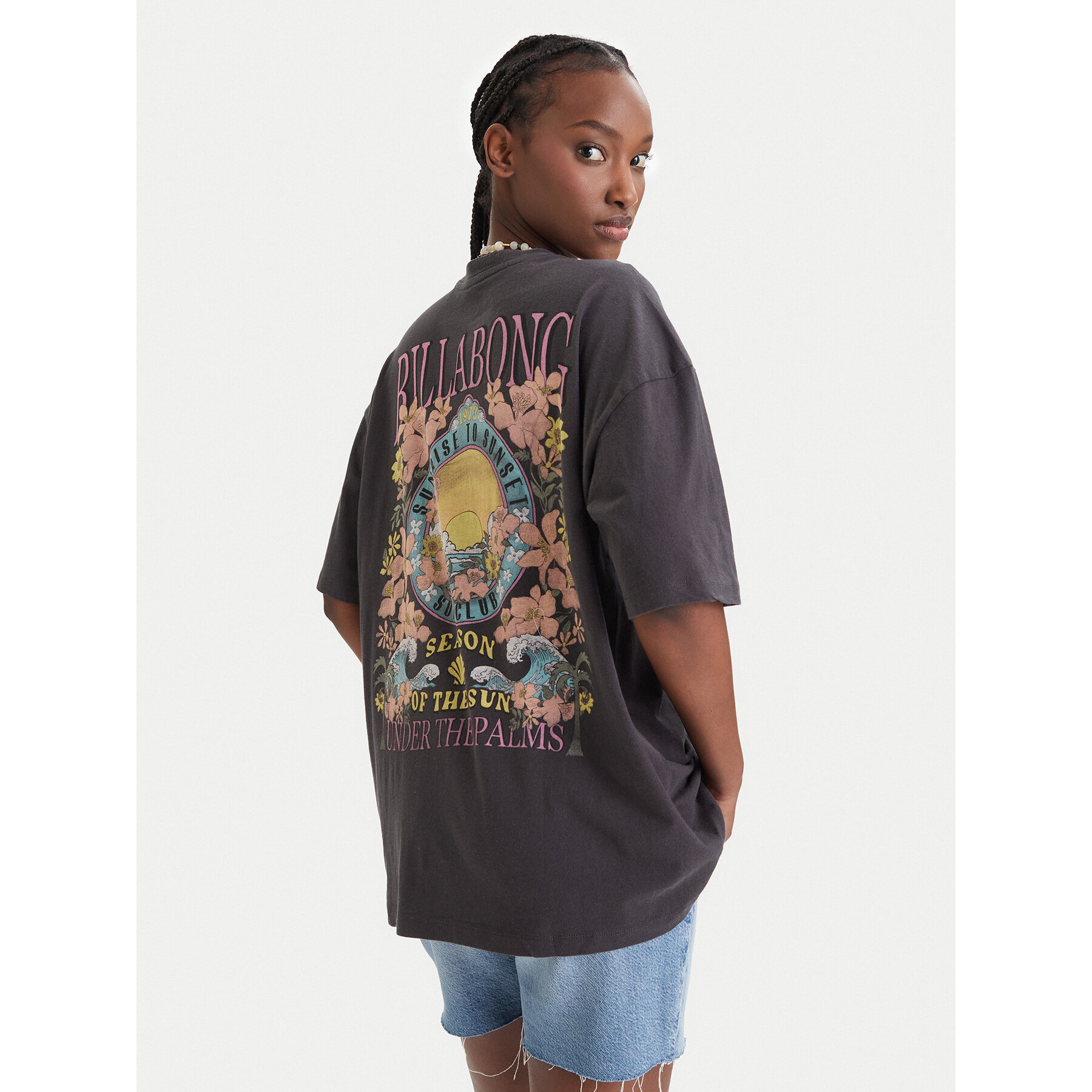 Billabong T-Shirt Floral Rocker EBJZT00590 Czarny Loose Fit