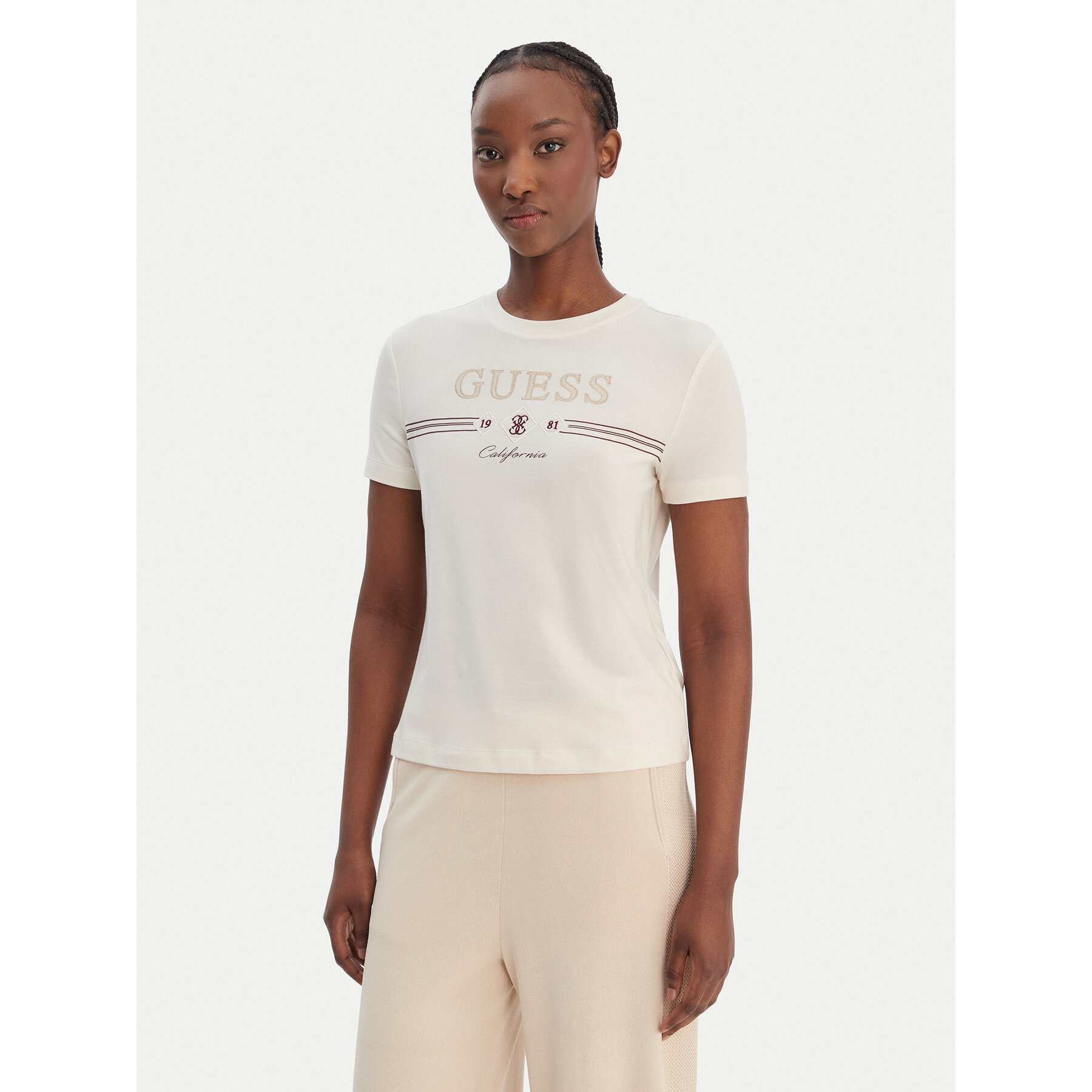 Guess T-Shirt V6GI06 K2967 Écru Regular Fit