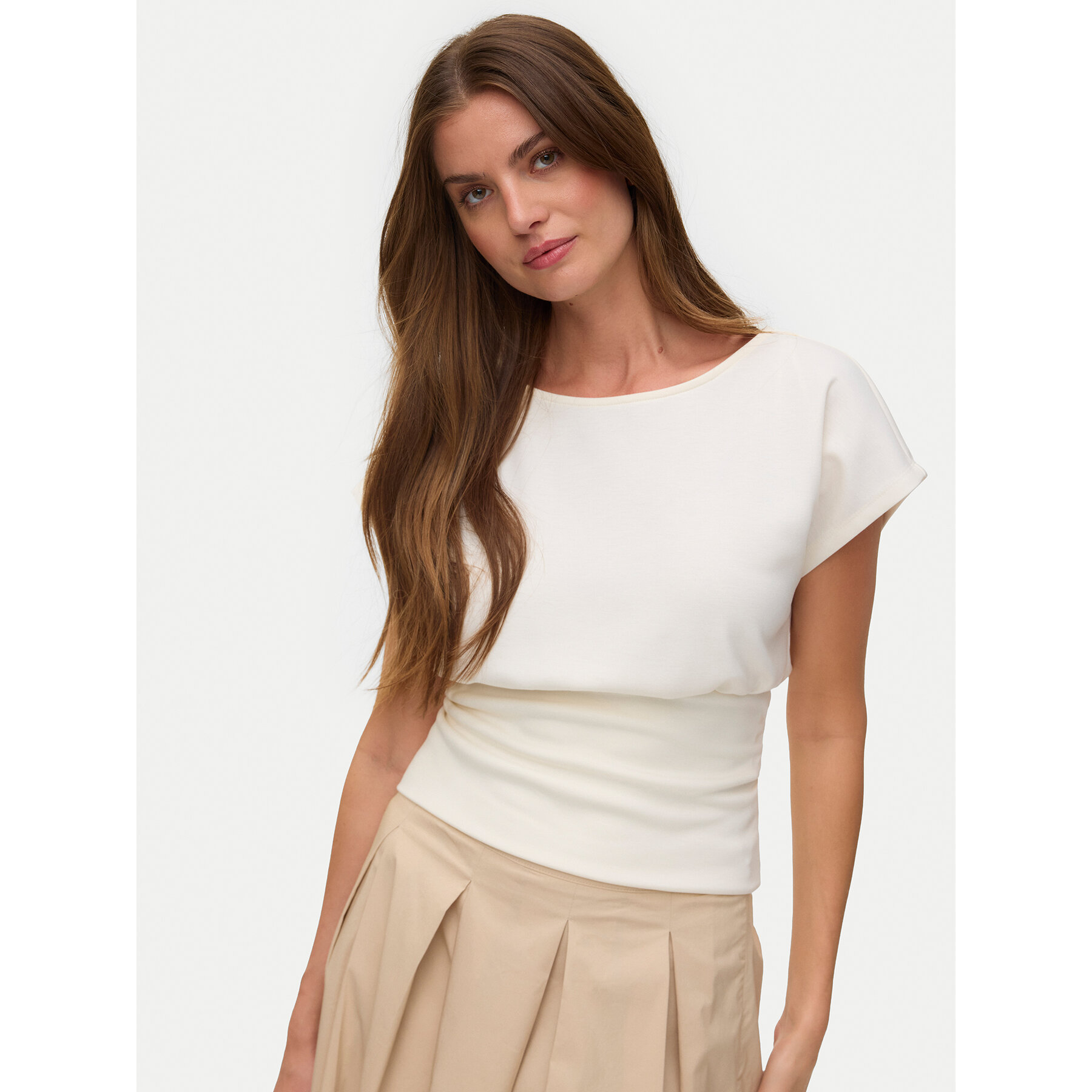 Vero Moda Bluzka Smilla 10355466 Beżowy jasny Regular Fit