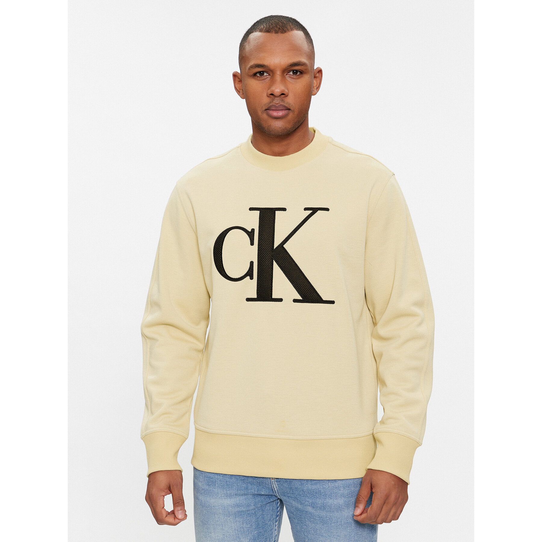 Calvin Klein Jeans Bluza Monologo J30J325028 Beżowy Regular Fit