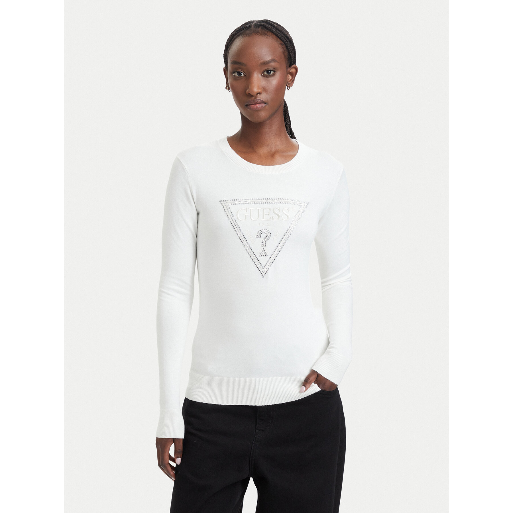Guess Sweter W6YR28 Z0976 Kremowy Regular Fit