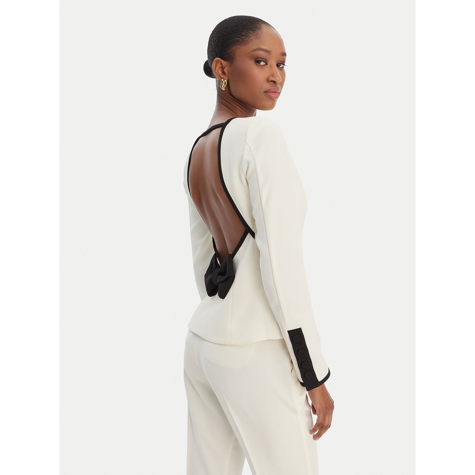 Marella Bluzka Scacco 2613111013 Écru Slim Fit