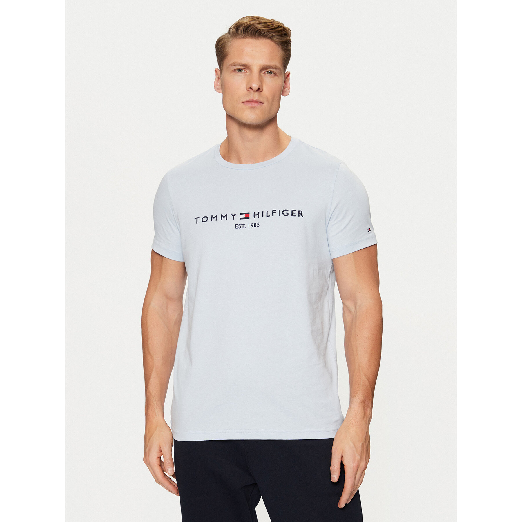 Tommy Hilfiger T-Shirt Tommy Logo MW0MW11797 Błękitny Regular Fit