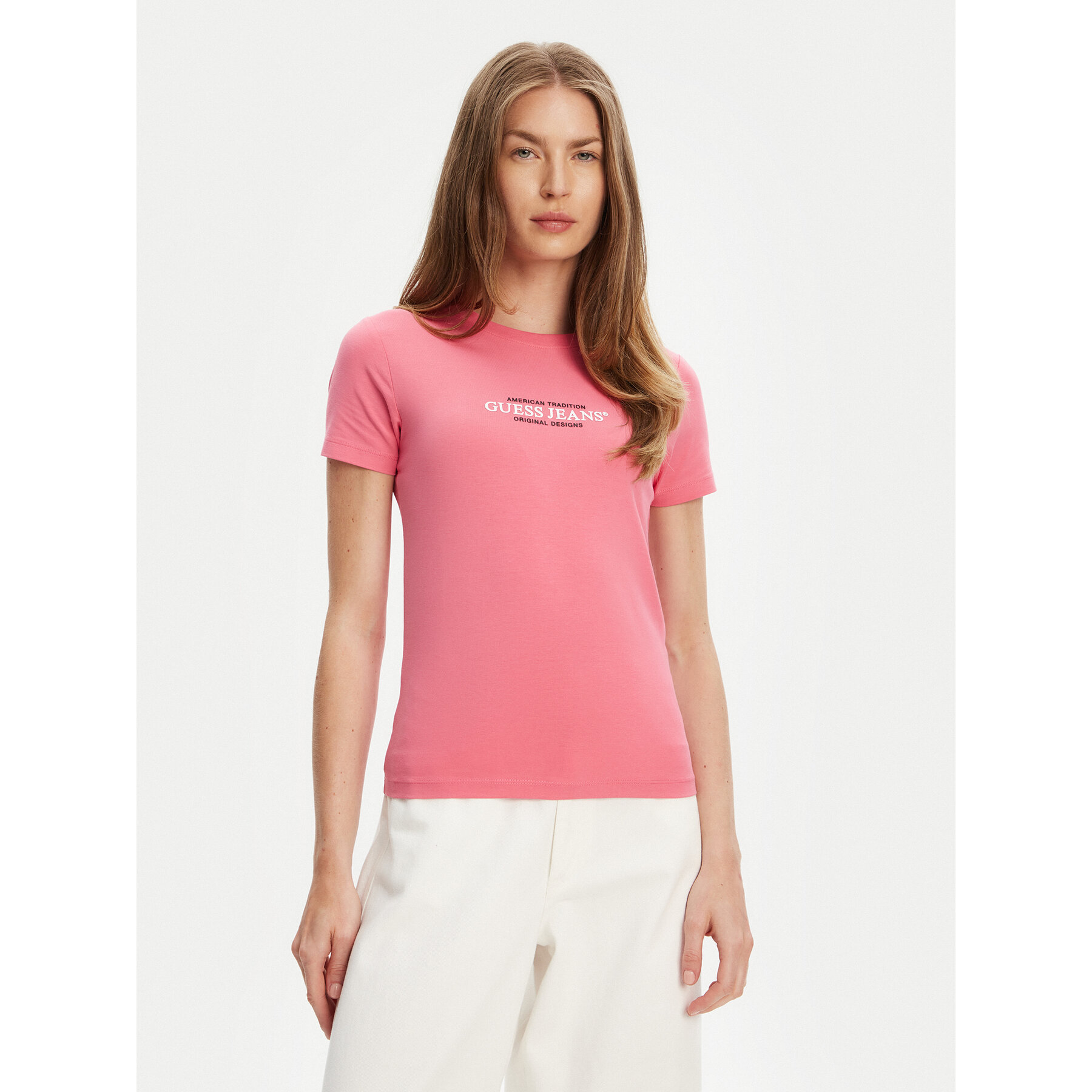 Guess Jeans T-Shirt W4YI03 J1314 Różowy Slim Fit