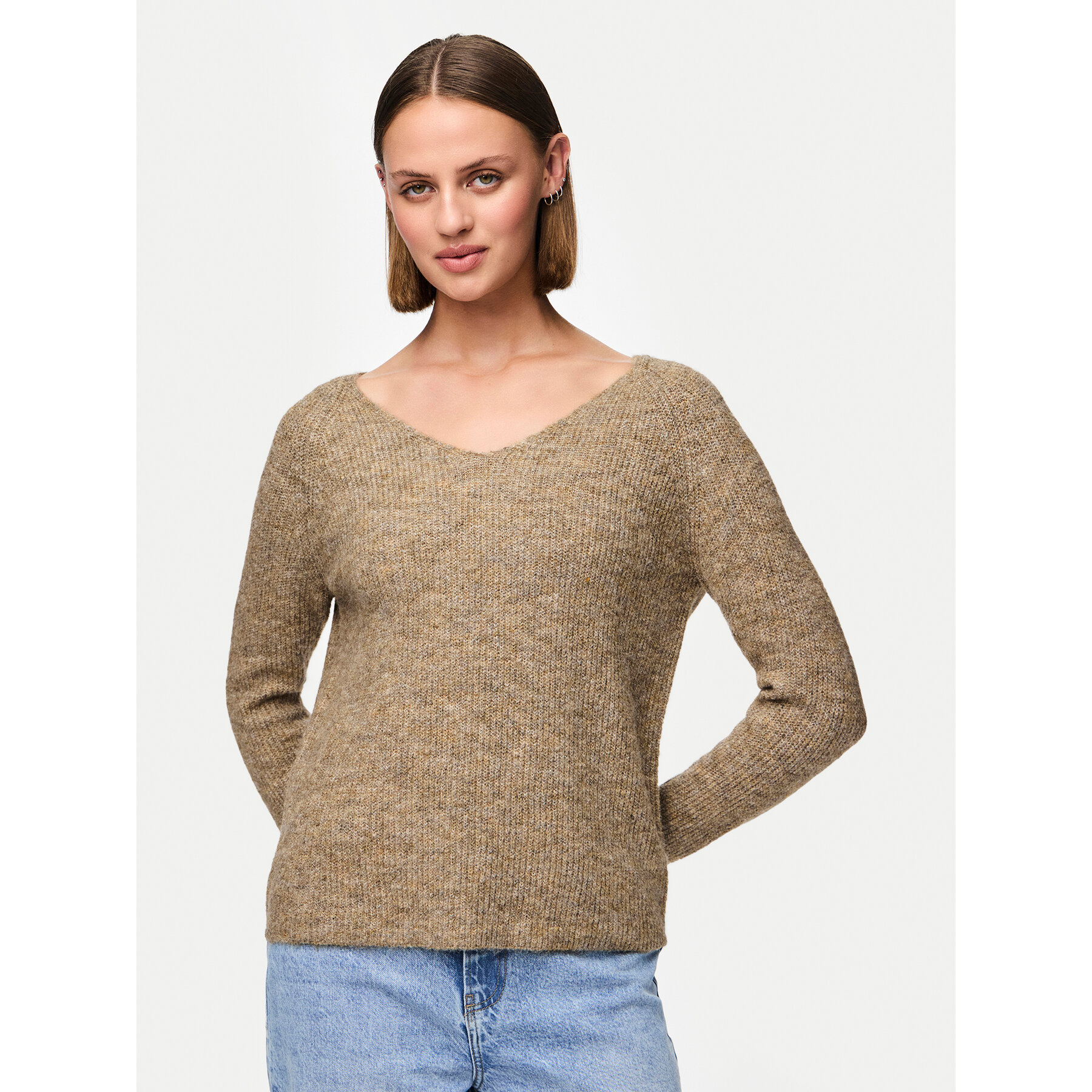 Pieces Sweter Ellen 17114251 Brązowy Regular Fit