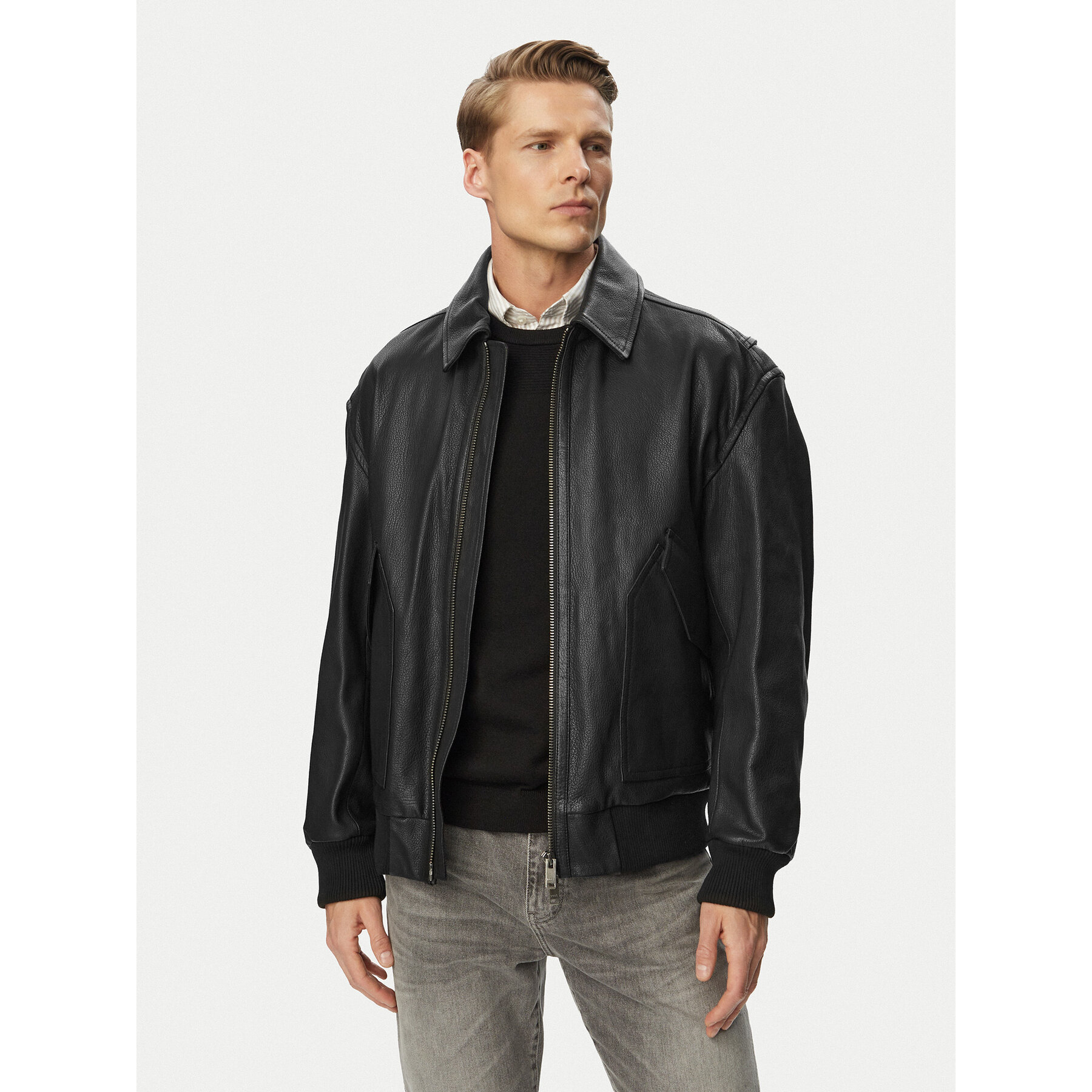 BOSS Kurtka skórzana Josual 50568175 Czarny Regular Fit
