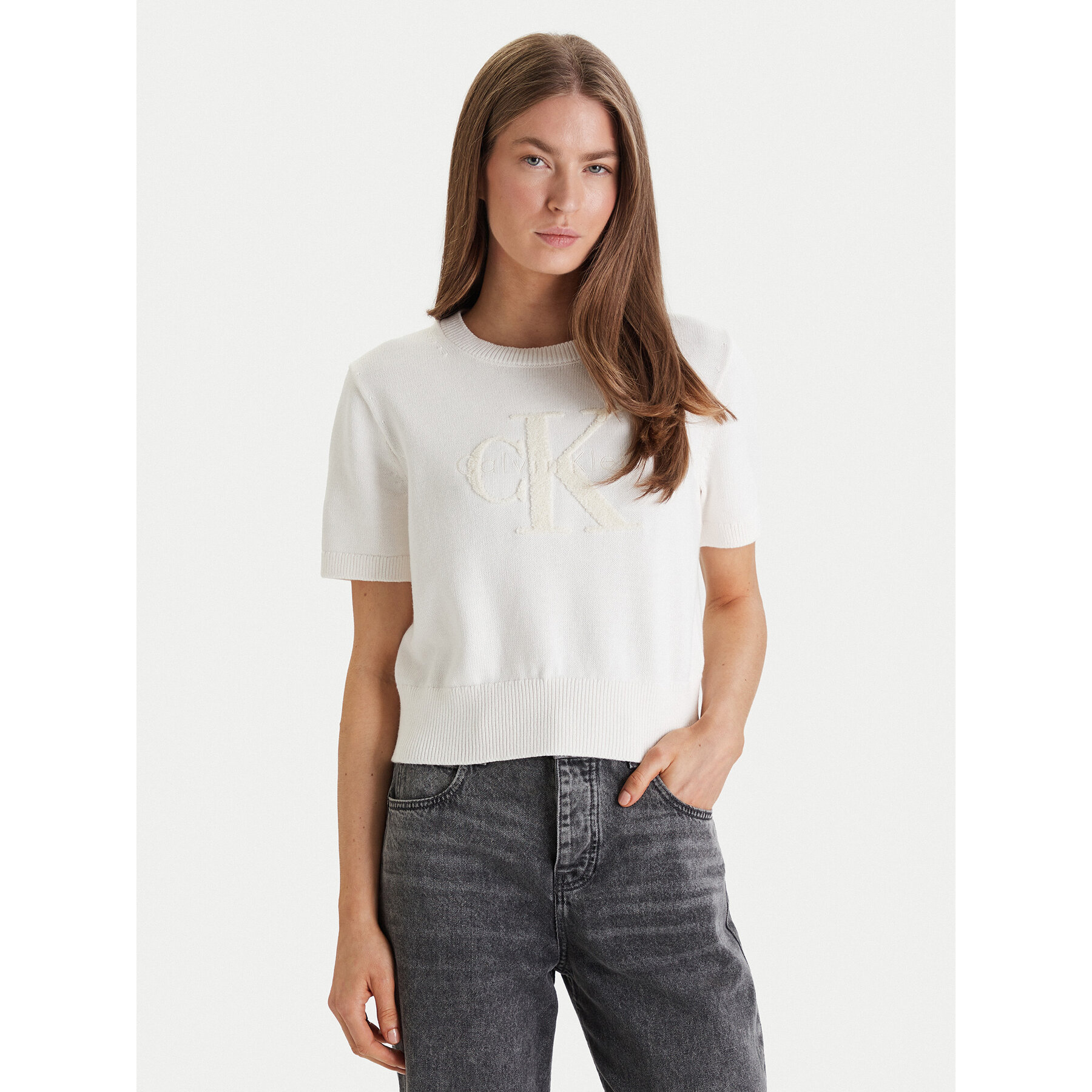 Calvin Klein Jeans Sweter Chunky LV044E306G Beżowy Regular Fit