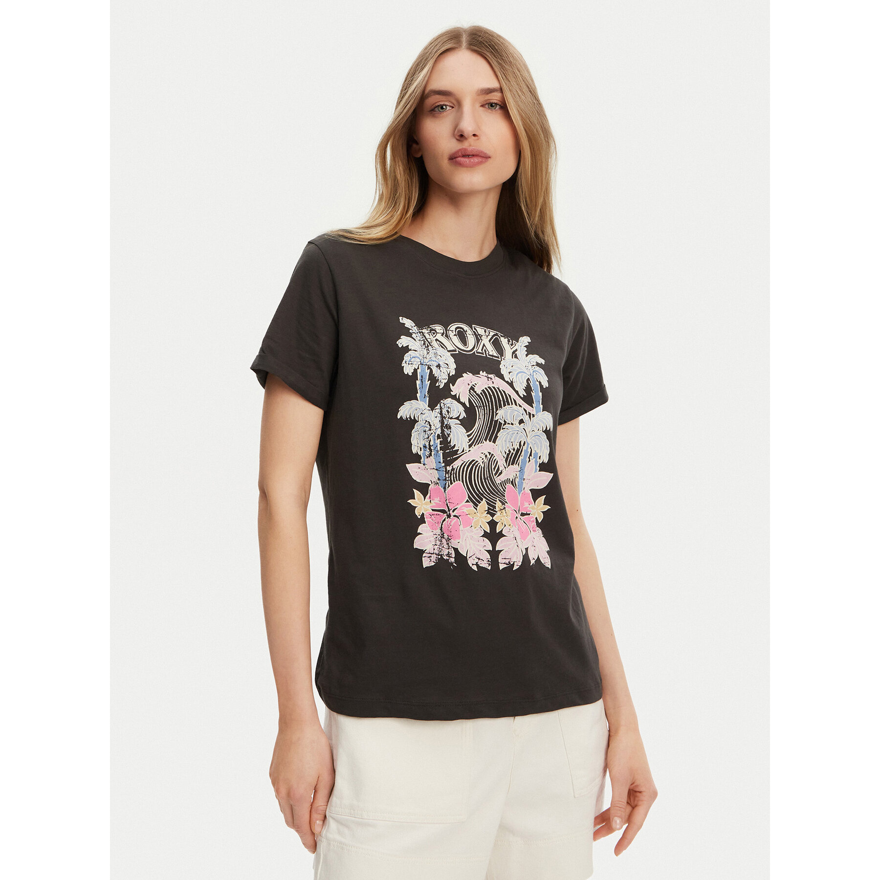 Roxy T-Shirt ERJZT05911 Szary Regular Fit