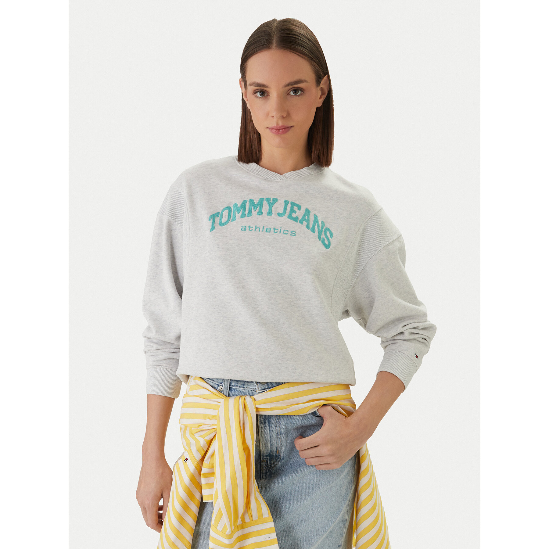 Tommy Jeans Bluza Varsity Crew DW0DW22365 Szary Regular Fit