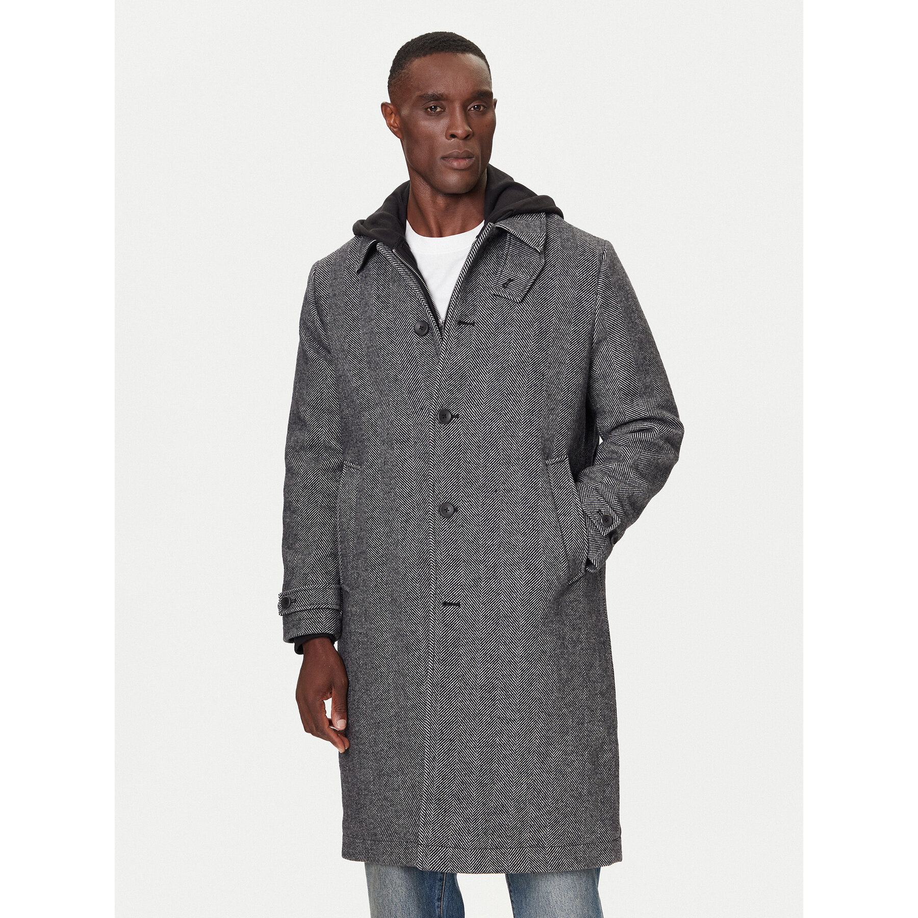 Calvin Klein Płaszcz wełniany LV04LD510G Szary Regular Fit