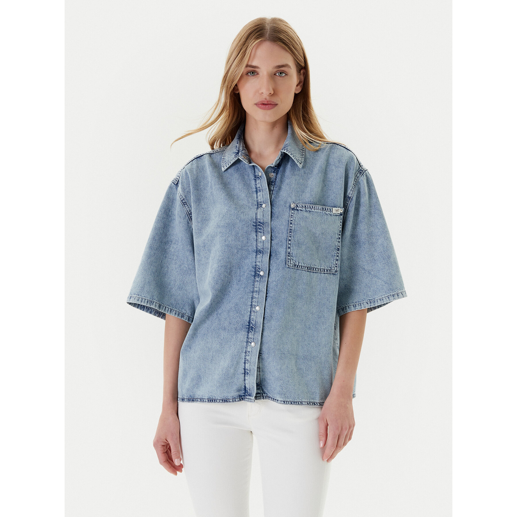 Mustang Koszula jeansowa Ella 1016568 Niebieski Oversize