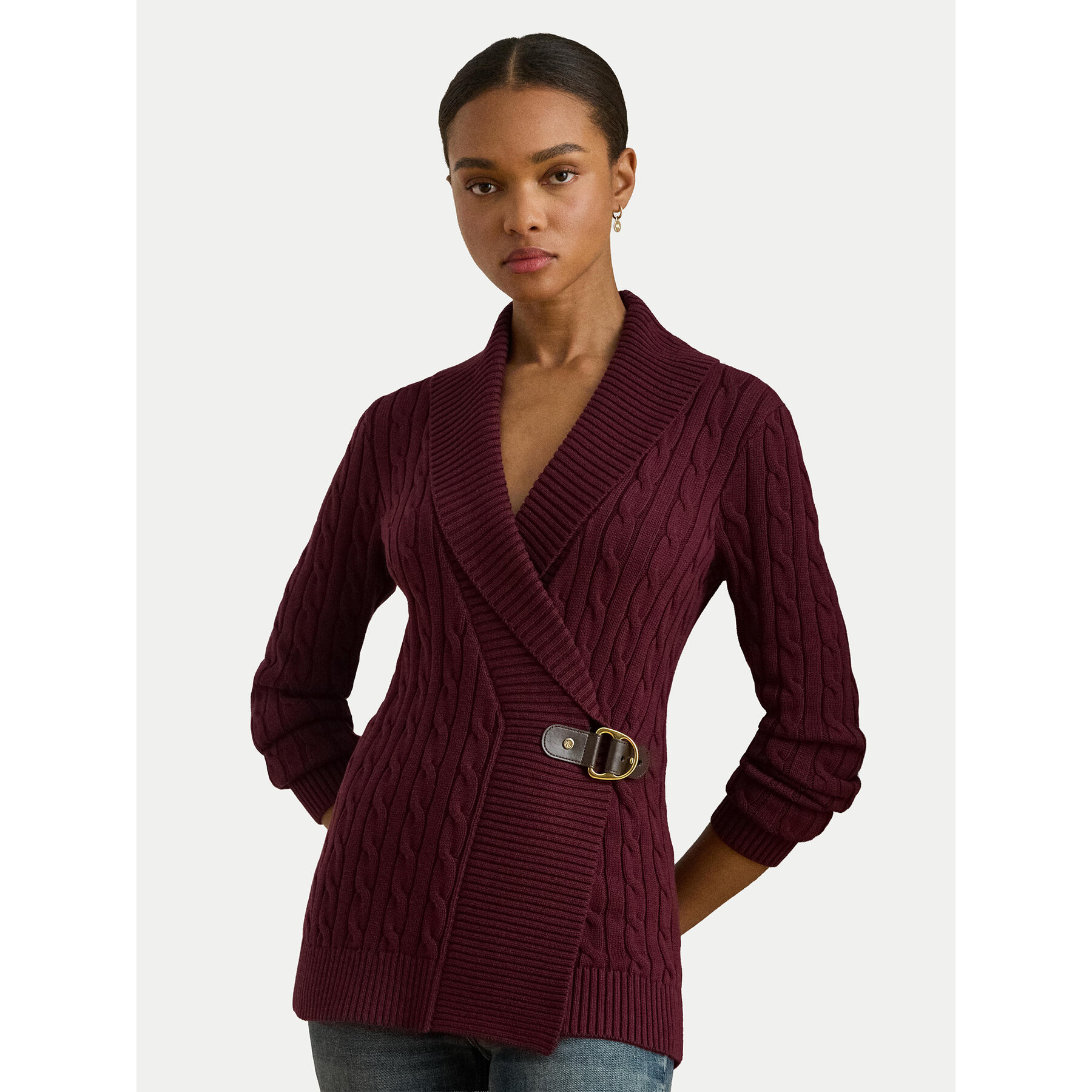 LAUREN RALPH LAUREN Sweter 200808258027 Bordowy Relaxed Fit
