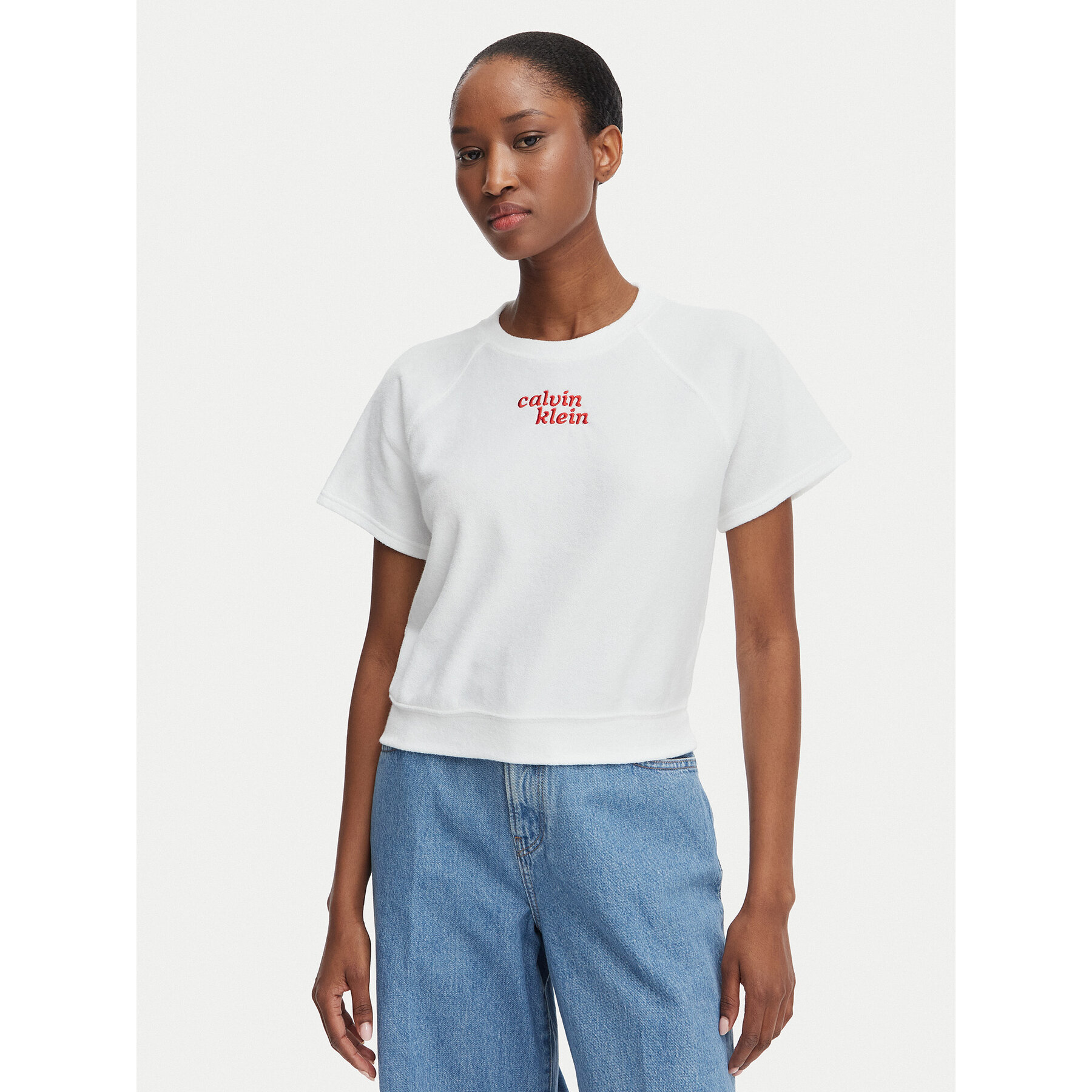Calvin Klein Jeans T-Shirt TOWEL LV047G287G Biały Cropped Fit