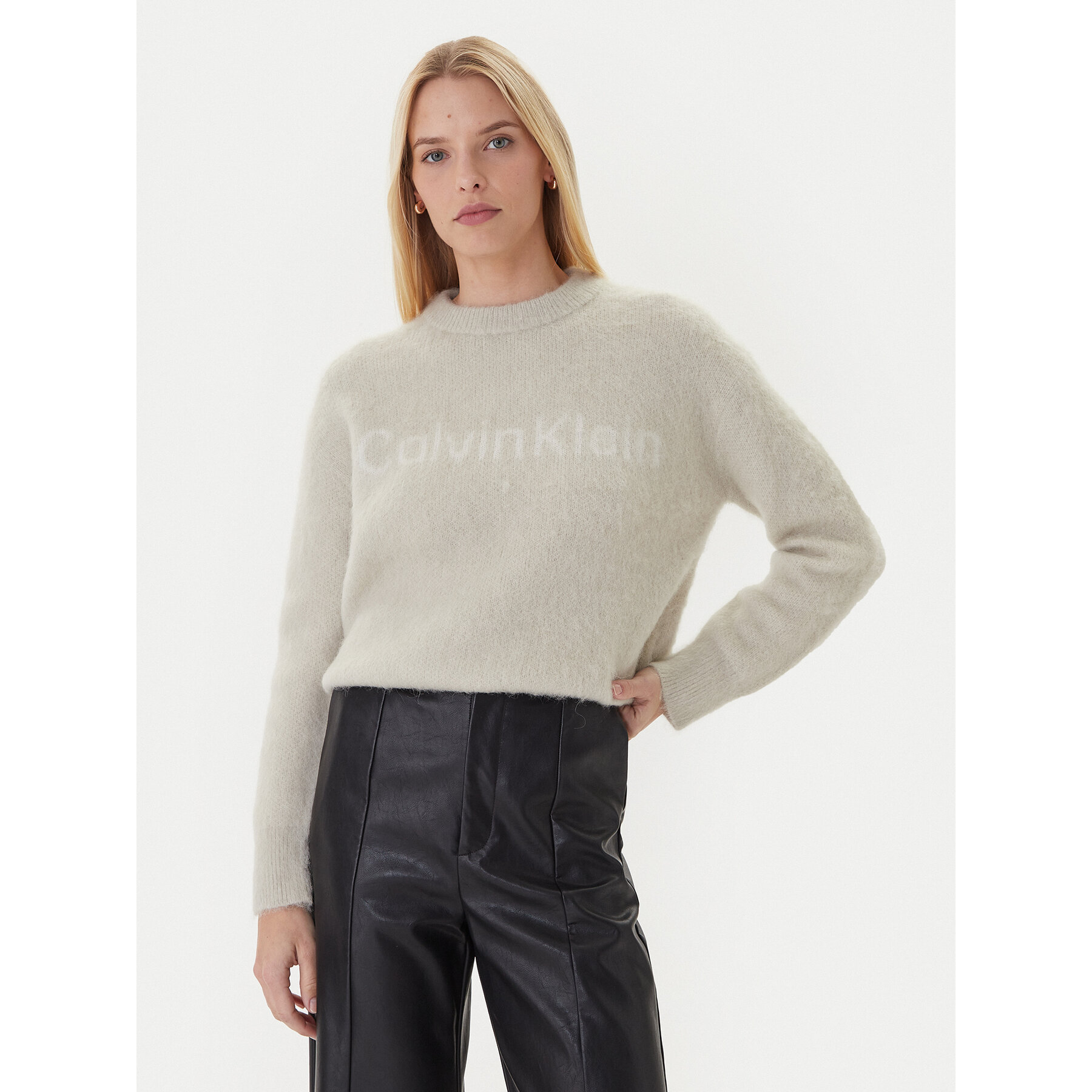 Calvin Klein Sweter LV044D359G Beżowy Relaxed Fit
