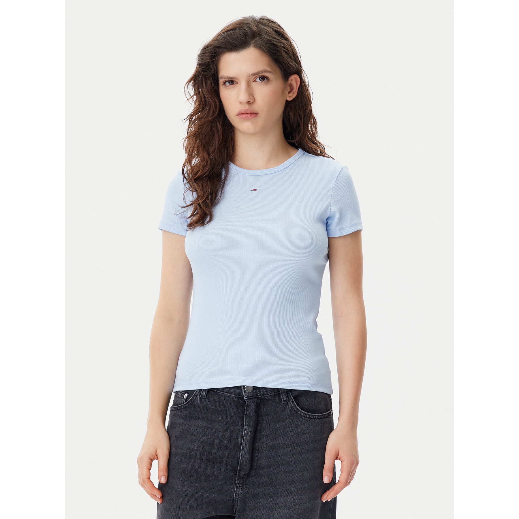 Tommy Jeans T-Shirt Essential DW0DW17383 Błękitny Slim Fit