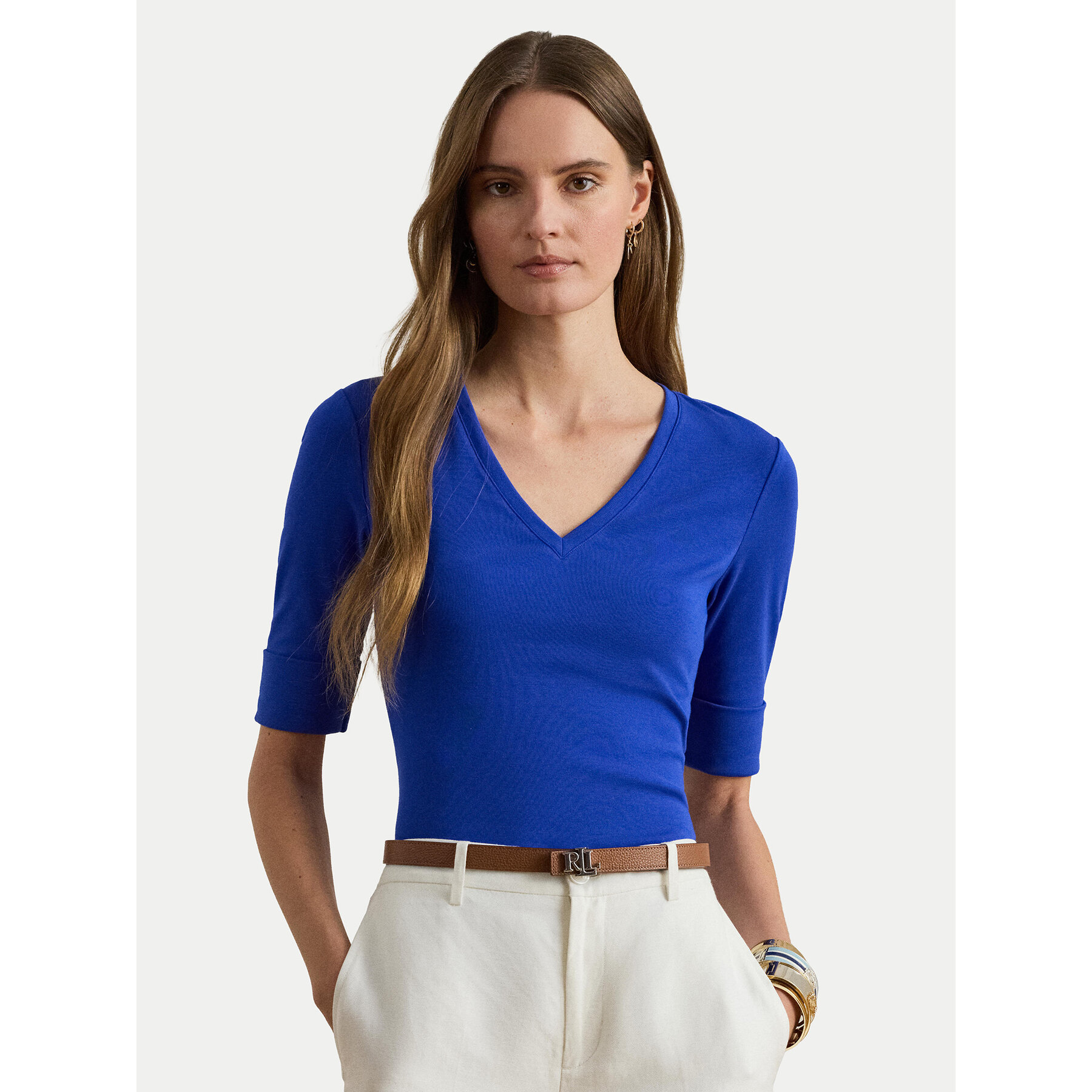 LAUREN RALPH LAUREN Bluzka 200815843012 Niebieski Slim Fit