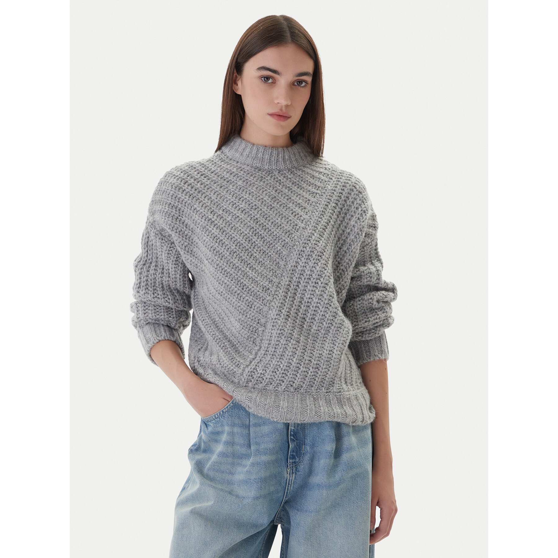 Mustang Sweter Erin 1016786 Szary Relaxed Fit