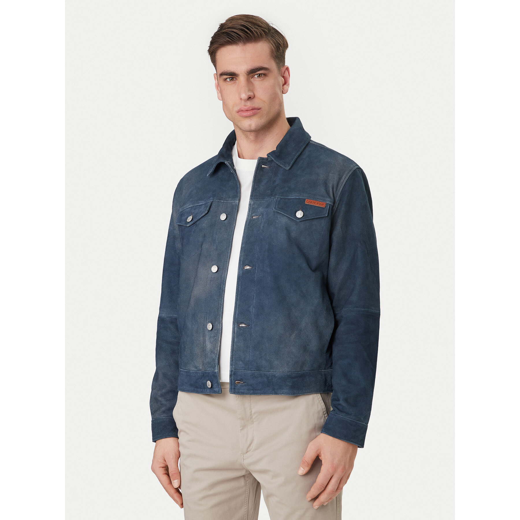 Calvin Klein Jeans Kurtka skórzana 90s LV04RF404G Granatowy Regular Fit