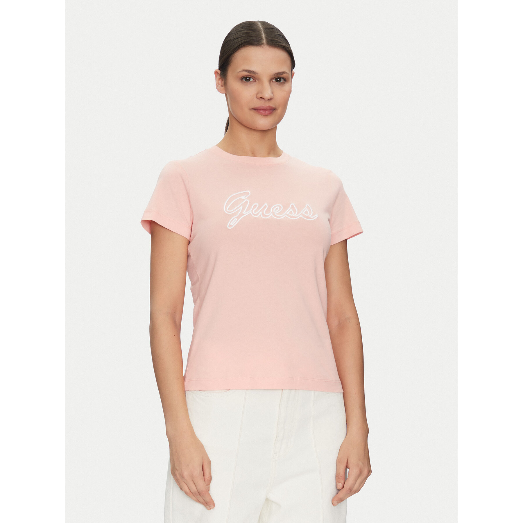 Guess T-Shirt V5GI02 K9RM1 Różowy Slim Fit