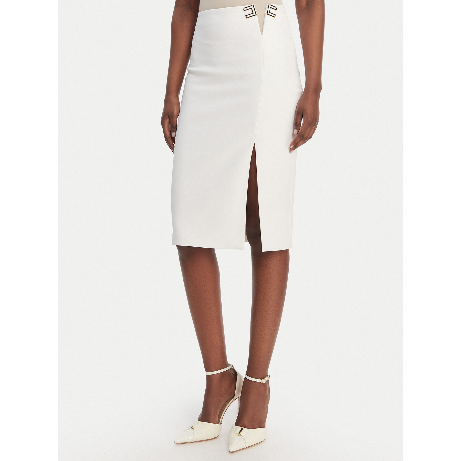 Elisabetta Franchi Spódnica ołówkowa GO-147-61E2-V320 Biały Regular Fit