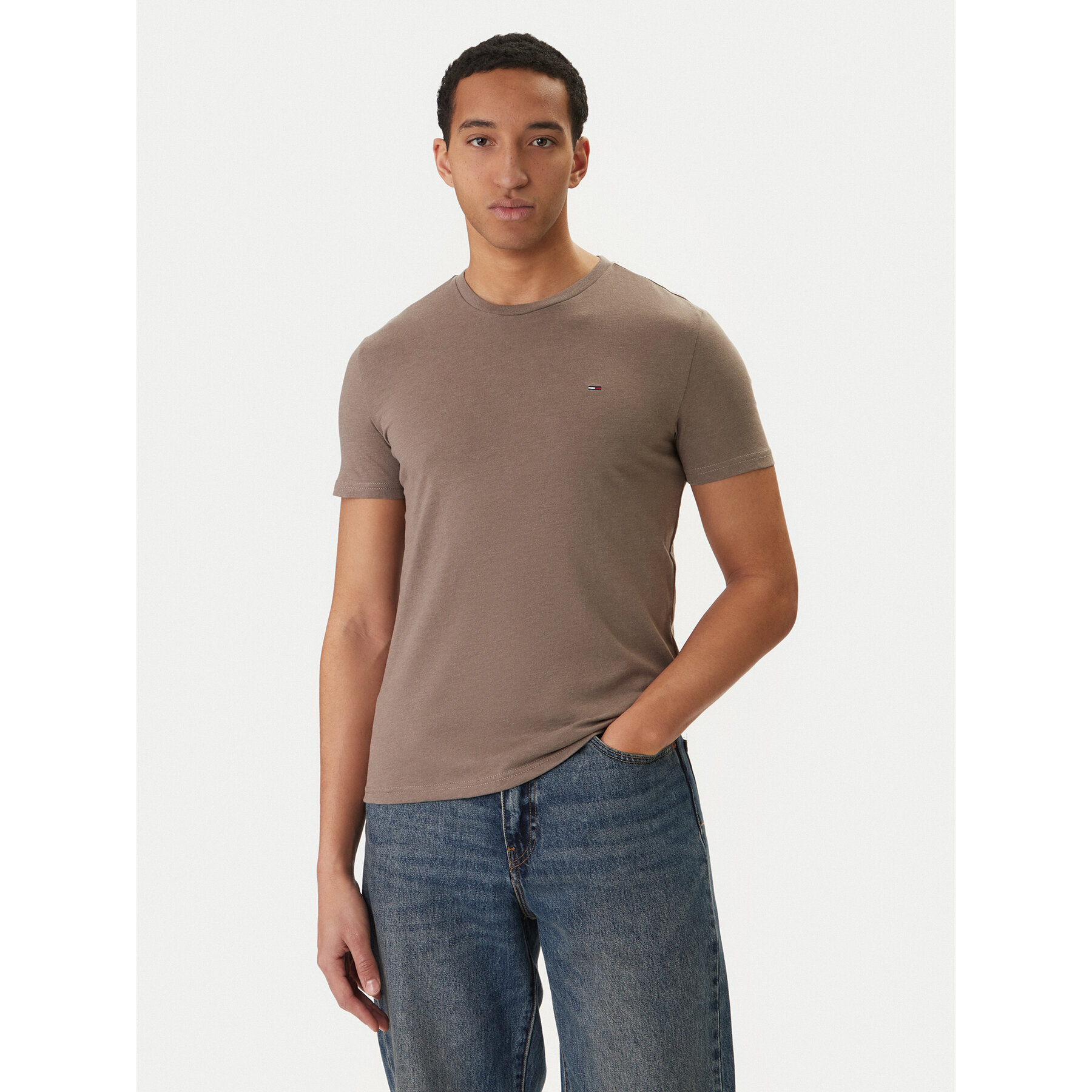 Tommy Jeans T-Shirt DM0DM20363 Beżowy Slim Fit
