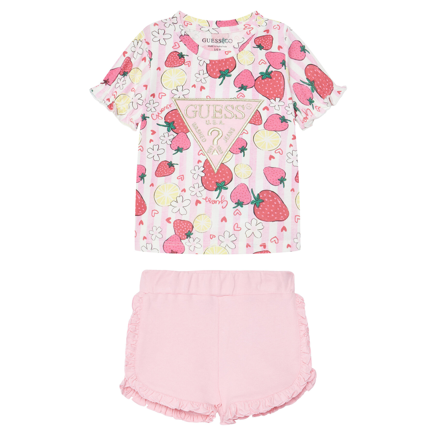 Guess Komplet t-shirt i spodenki A6GG02 K6YW4 Różowy Regular Fit