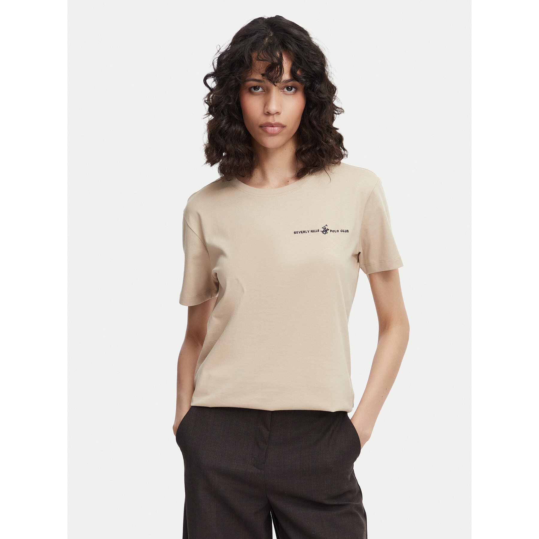 Beverly Hills Polo Club T-Shirt P-SS26W-TS085 Beżowy Regular Fit