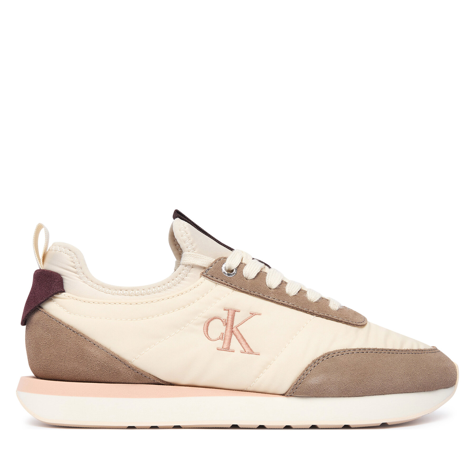 Calvin Klein Sneakersy Retro Runner Lace Up Sock YW0YW02060 Kremowy