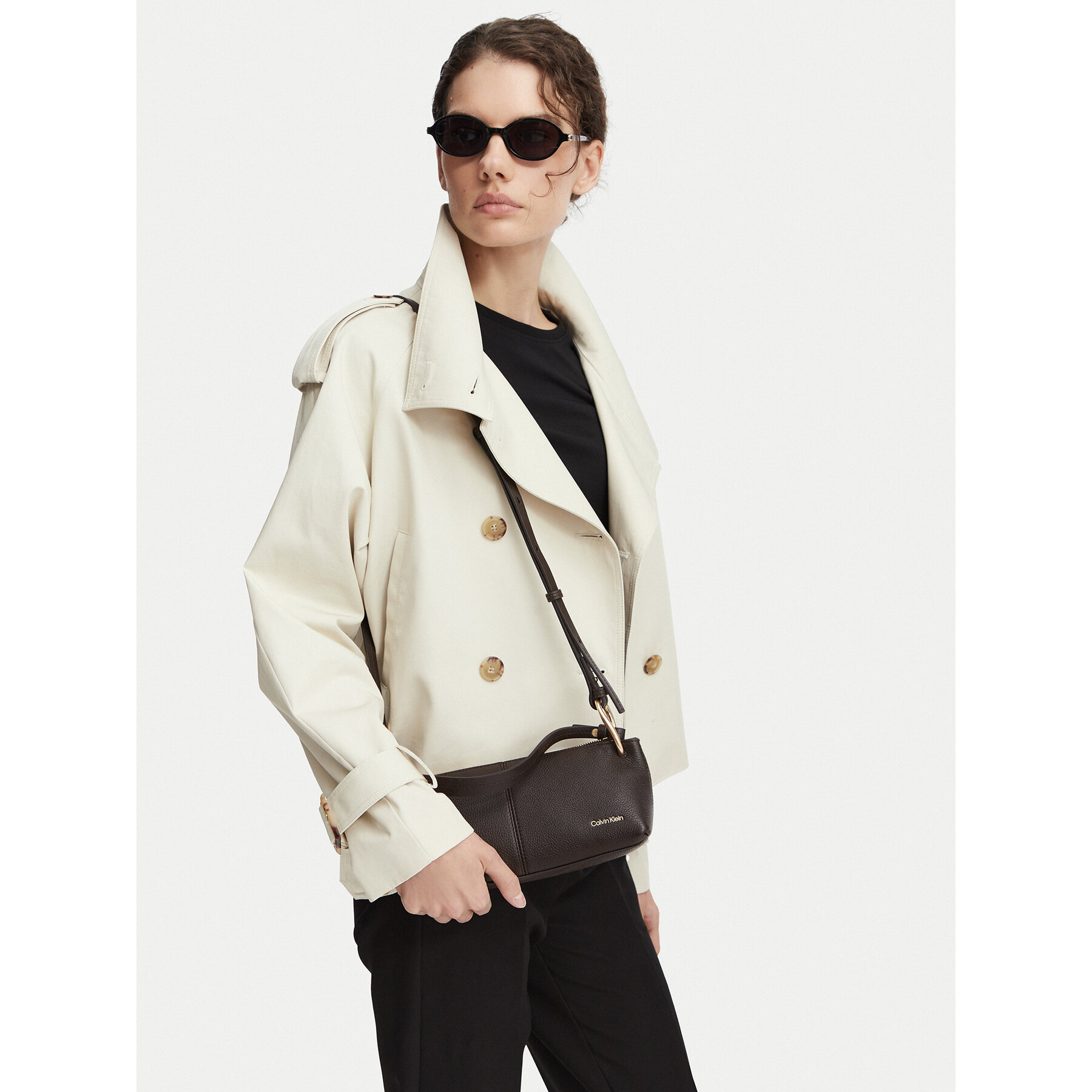 Calvin Klein Torebka Slouchy Leather Small Conv Bag LV04F3659G Brązowy